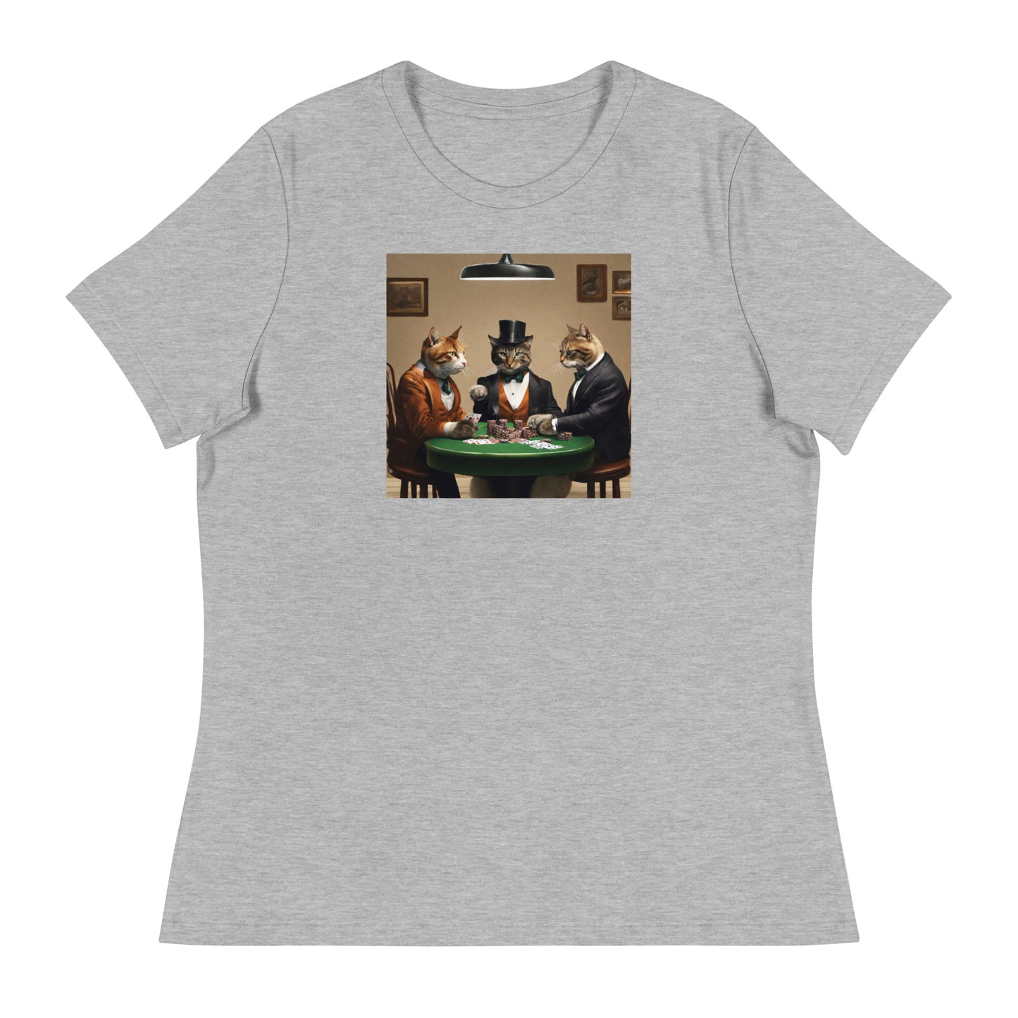 Cats Playing Poker Women's Funny T-Shirt Athletic Heather