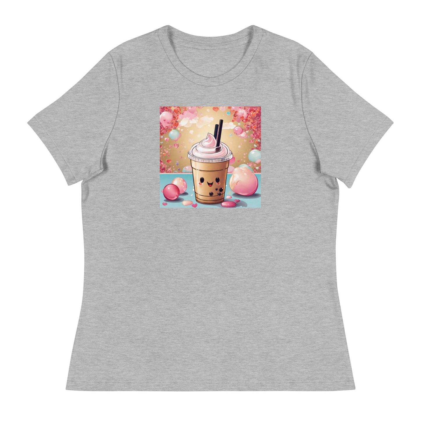 Cute Bubble Milk Tea Women's Boba T-Shirt Athletic Heather