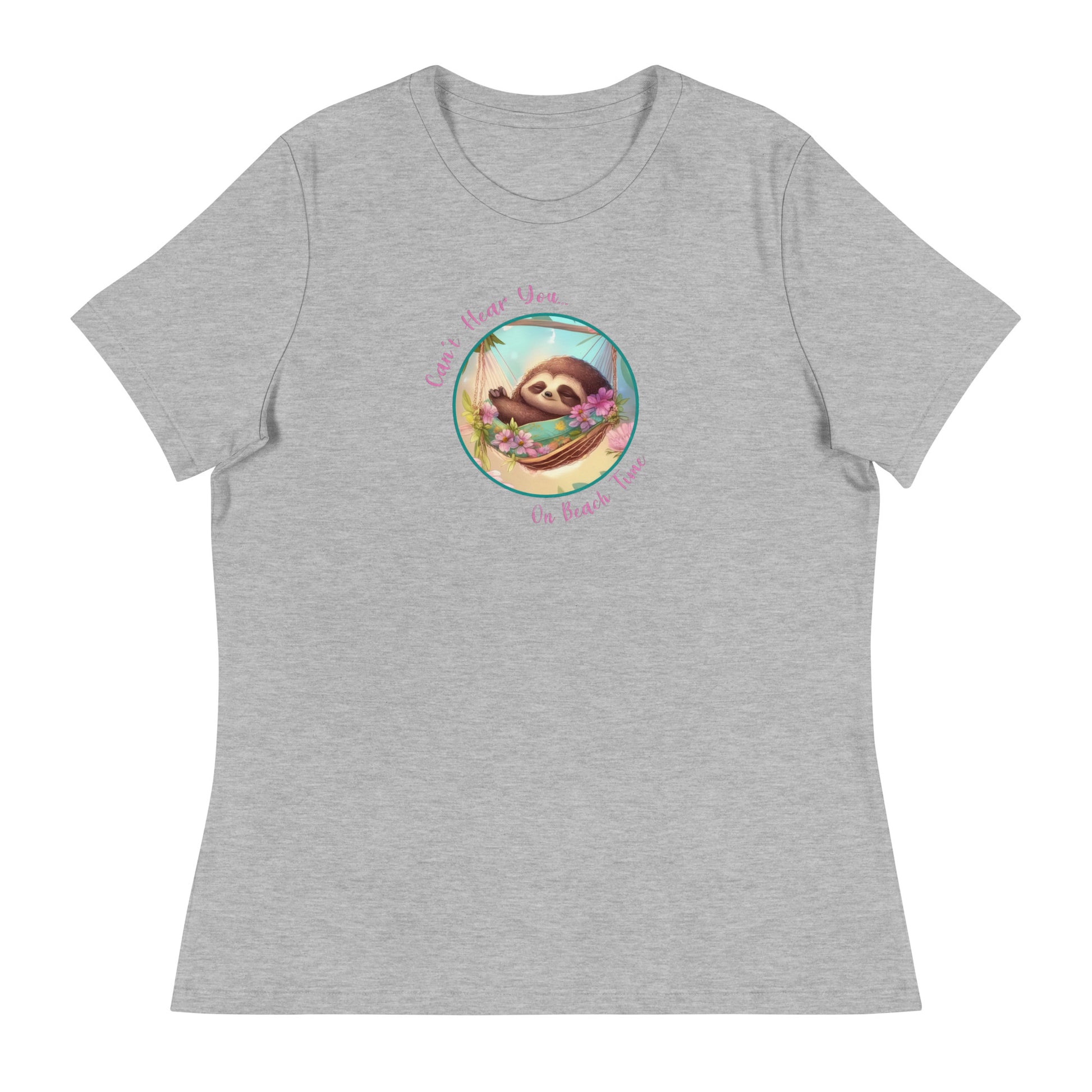 Can't Hear You... On Beach Time Sloth Women's Summer T-Shirt Athletic Heather