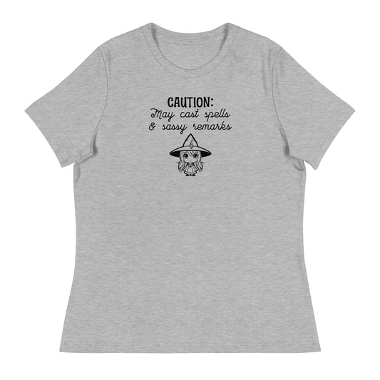 CAUTION: May Cast Spells & Sassy Remarks Women's Halloween T-Shirt Athletic Heather