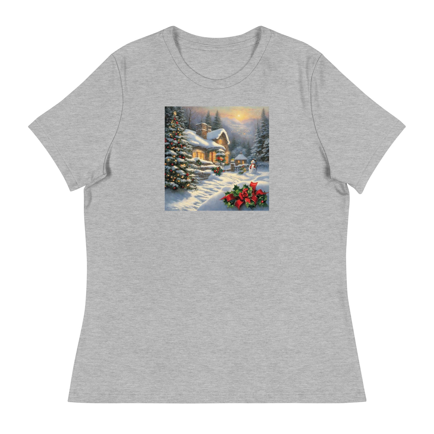 Snowy Winter Scene Women's Christmas T-Shirt Athletic Heather