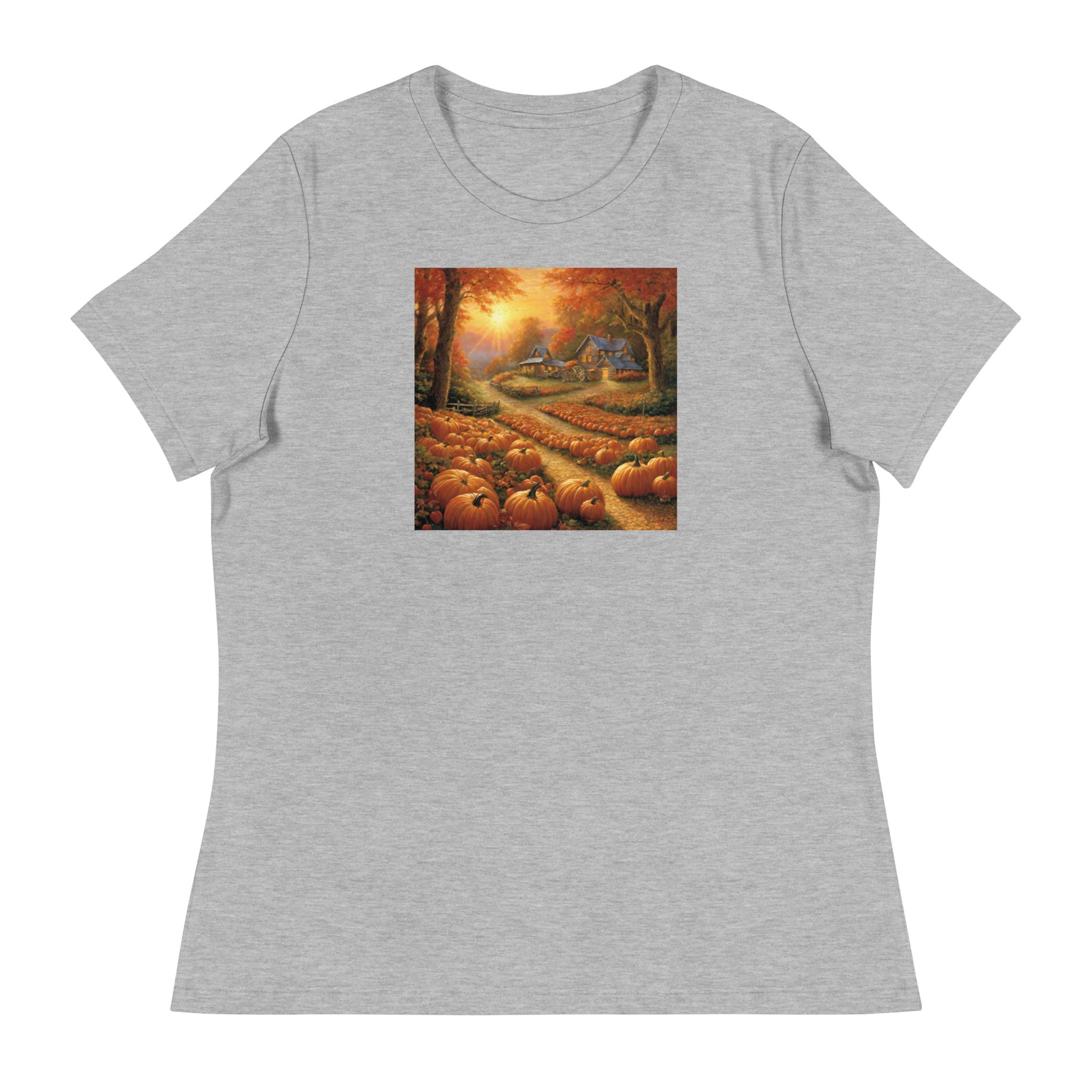 Fall Pumpkin Scene Women's Autumn T-Shirt Athletic Heather