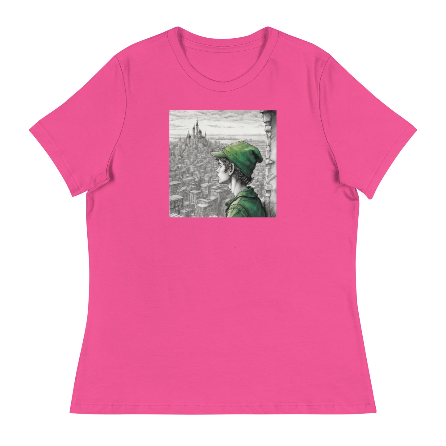 Peter Pan Overlooking the City Women's T-Shirt Berry