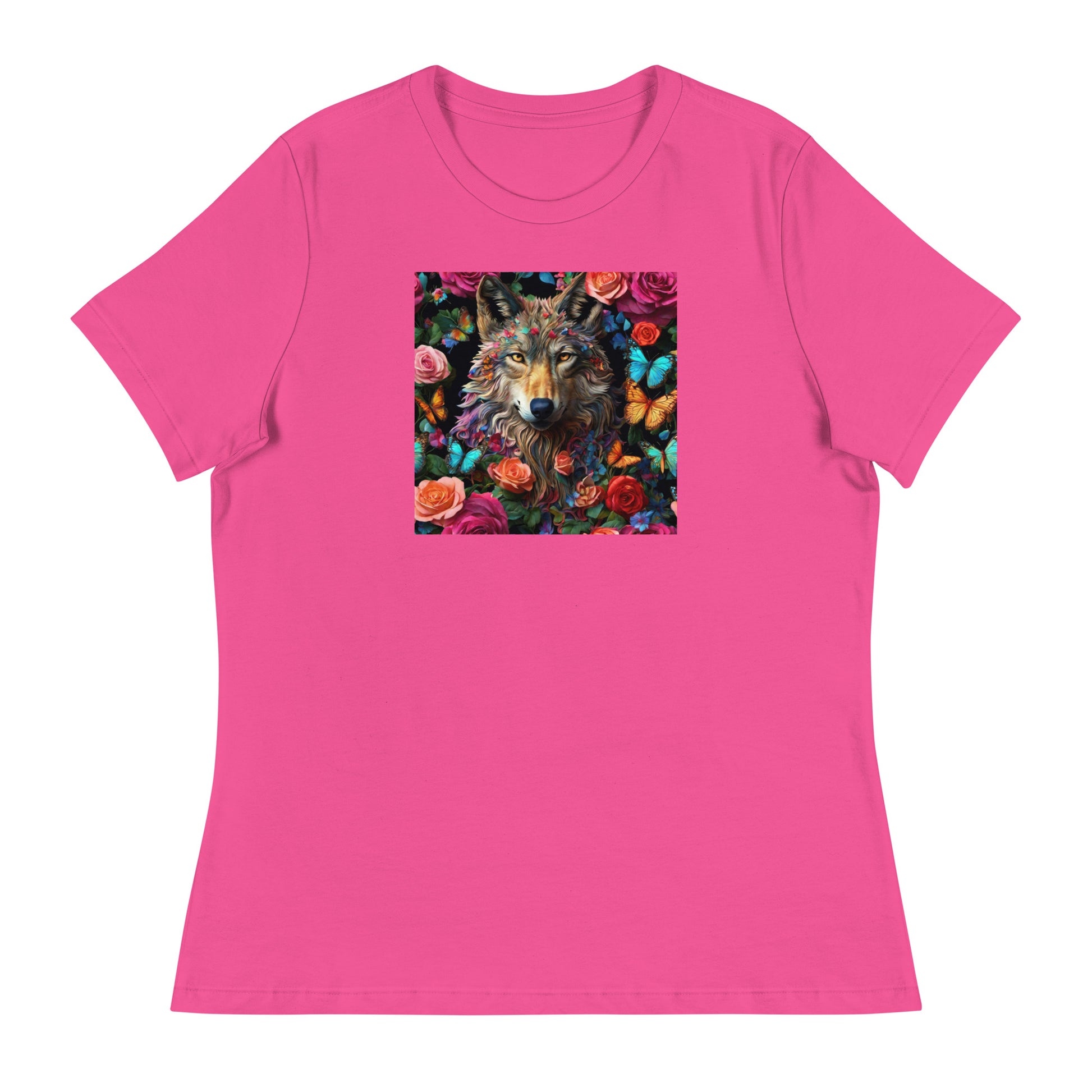 Wolf and Roses Women's Animal Lover T-Shirt Berry