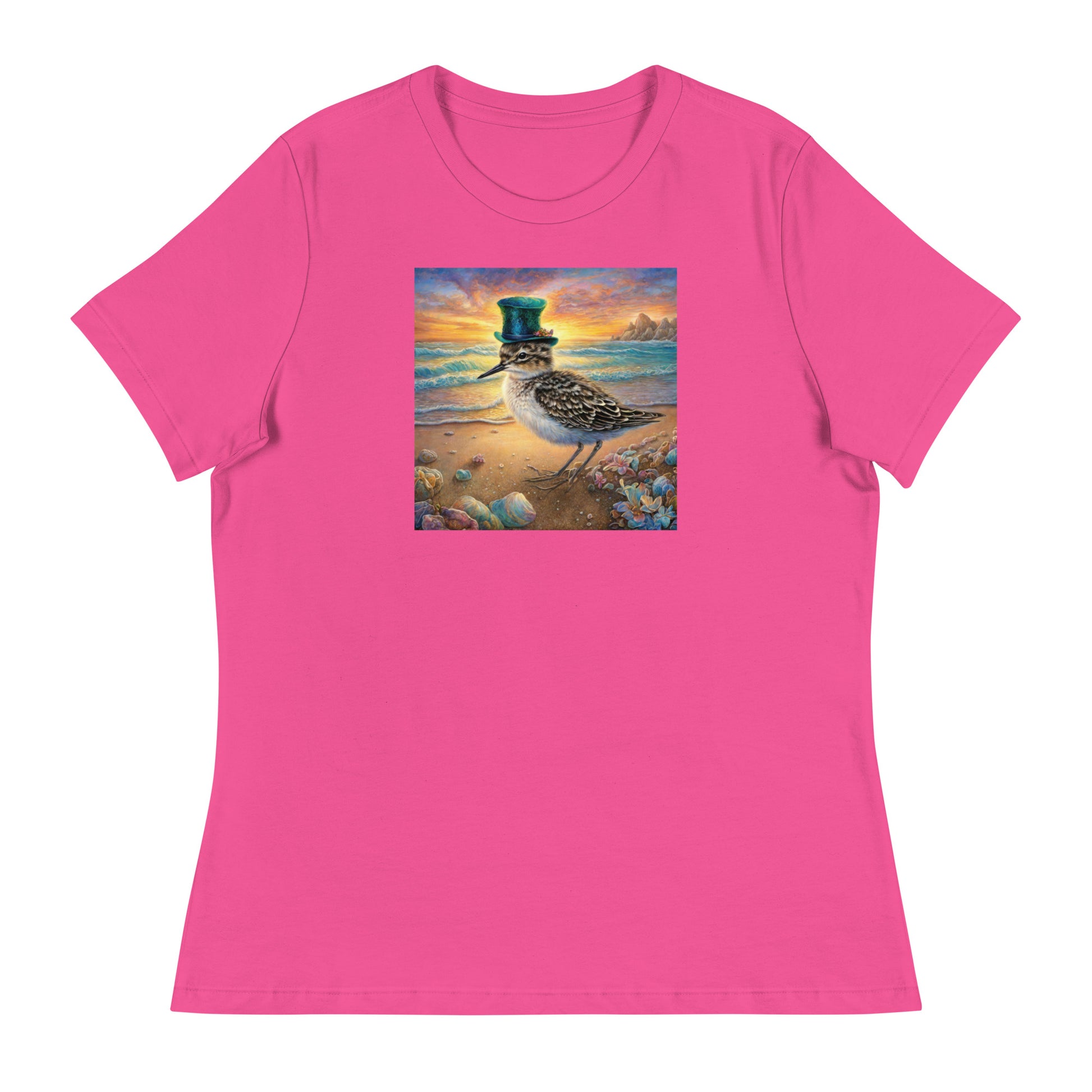 Sandpiper in Top Hat Women's Beach T-Shirt Berry