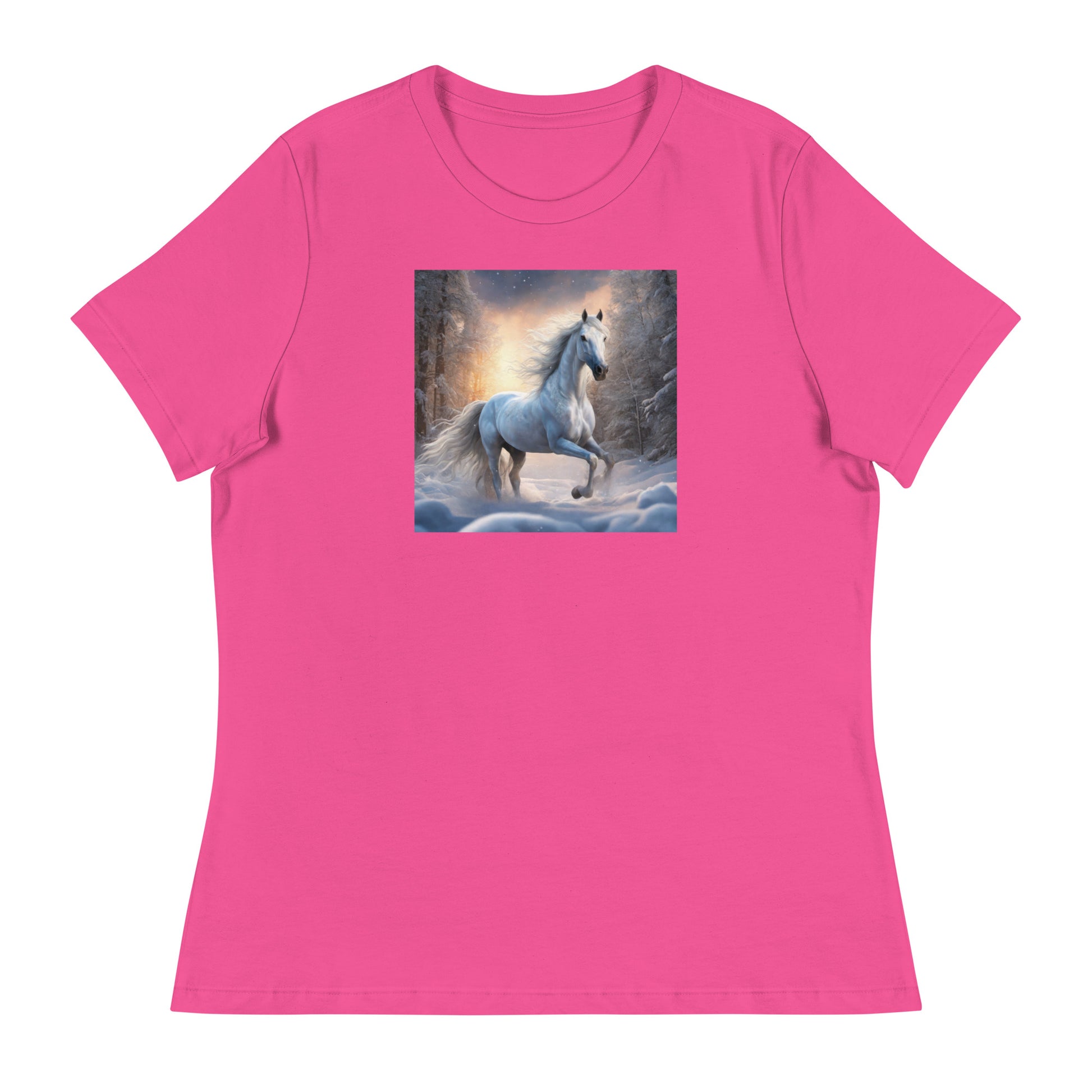 Beautiful White Winter Horse Women's Animal Lover T-Shirt Berry