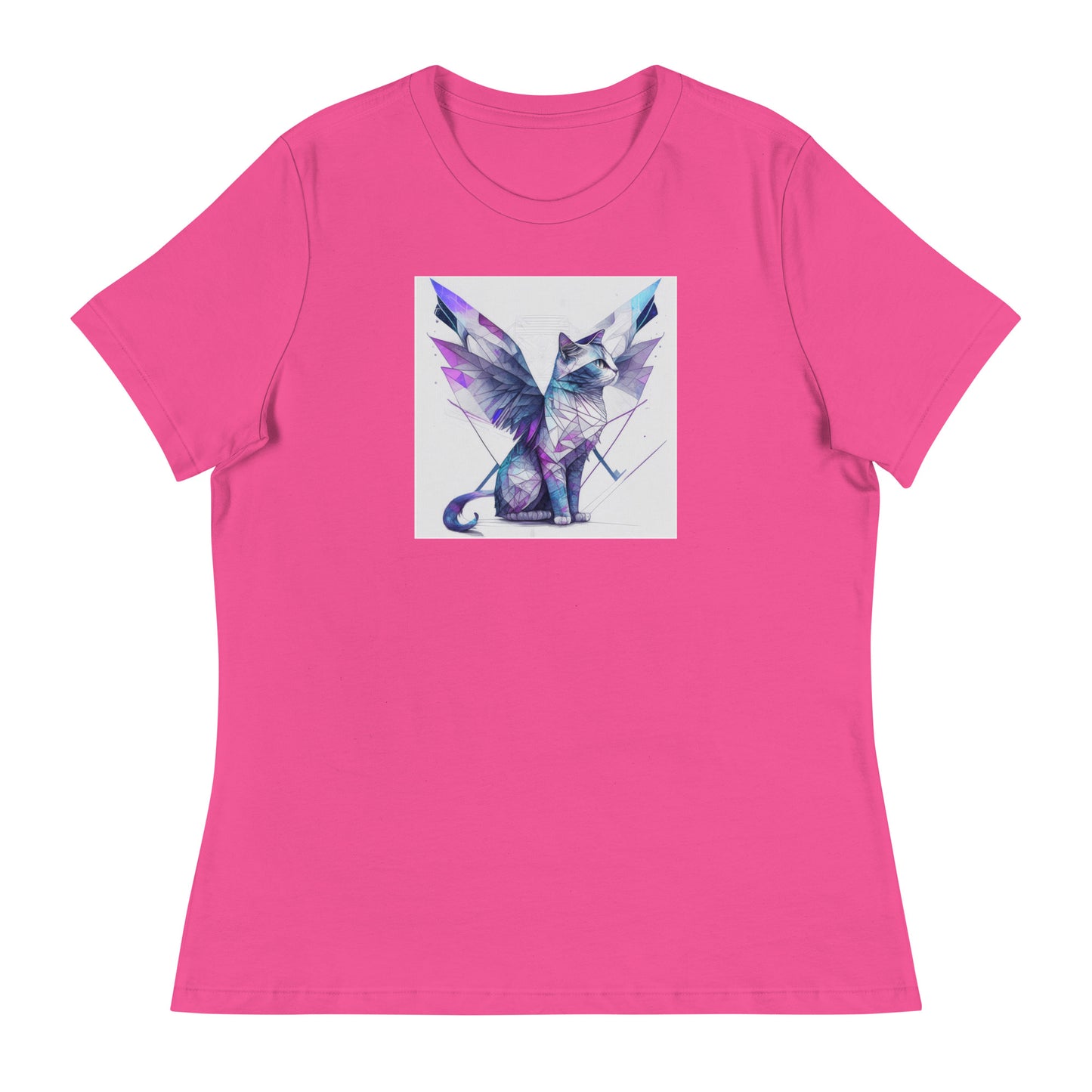 Geometric Cat with Wings Women's Cat Lover T-Shirt Berry