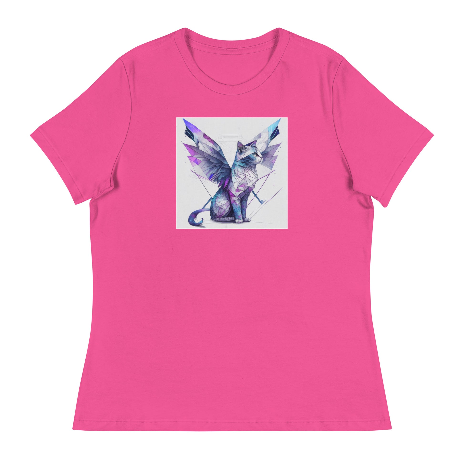 Geometric Cat with Wings Women's Cat Lover T-Shirt Berry