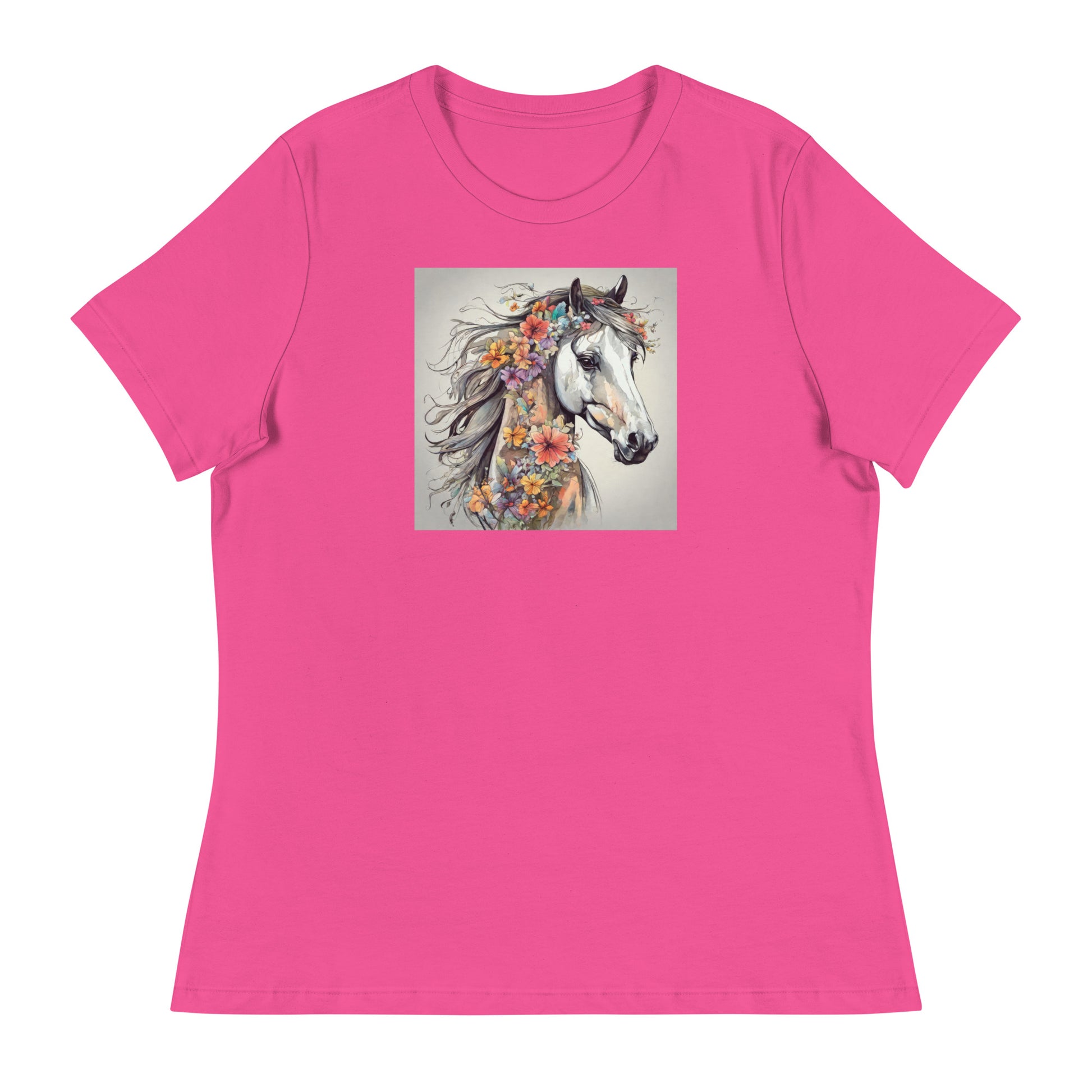 Horse with Flowers Women's Animal Lover T-Shirt Berry