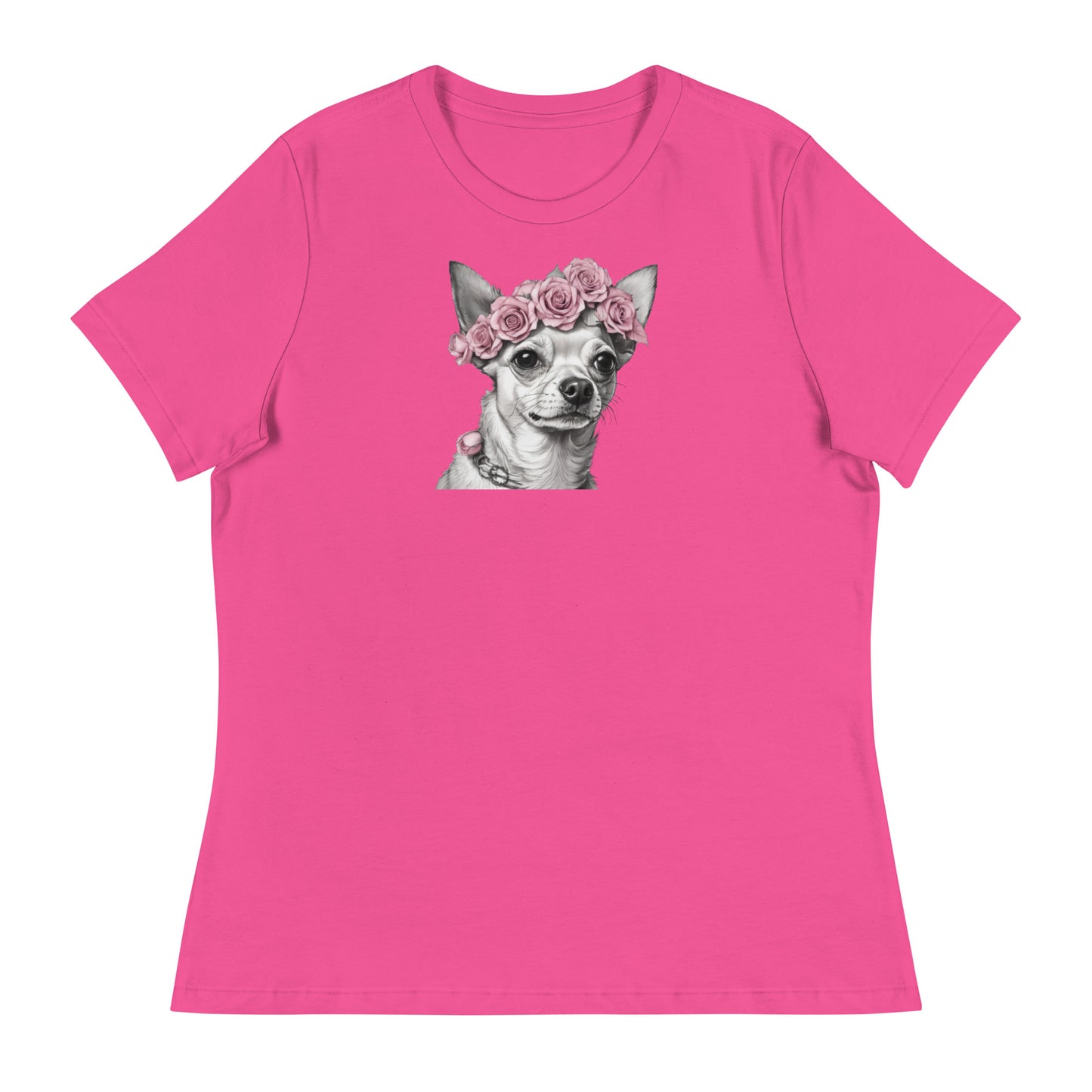 Chihuahua with Pink Rose Wreath Women's Dog Lover T-Shirt Berry