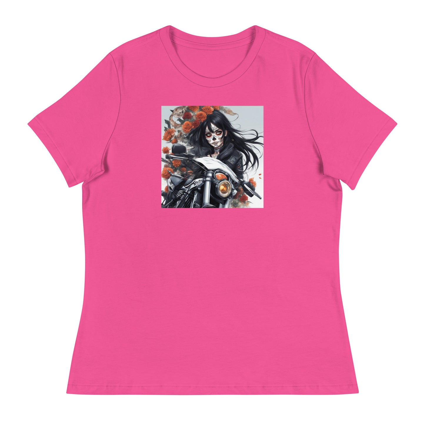 Day of the Dead Biker Close Up Women's Anime T-Shirt Berry