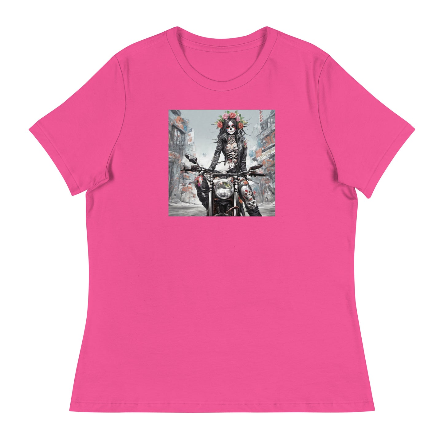 Day of the Dead Biker Women's Anime T-Shirt Berry