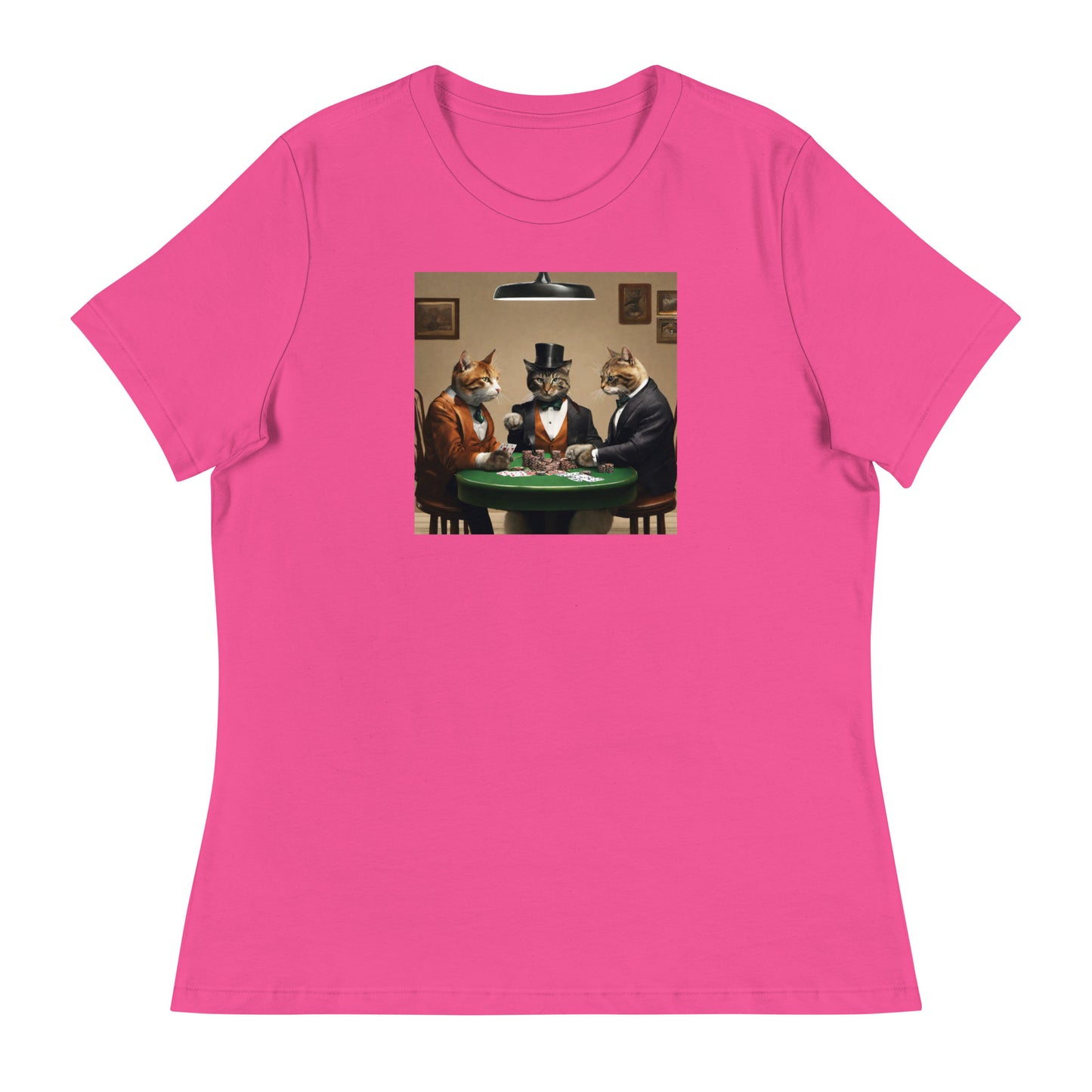 Cats Playing Poker Women's Funny T-Shirt Berry