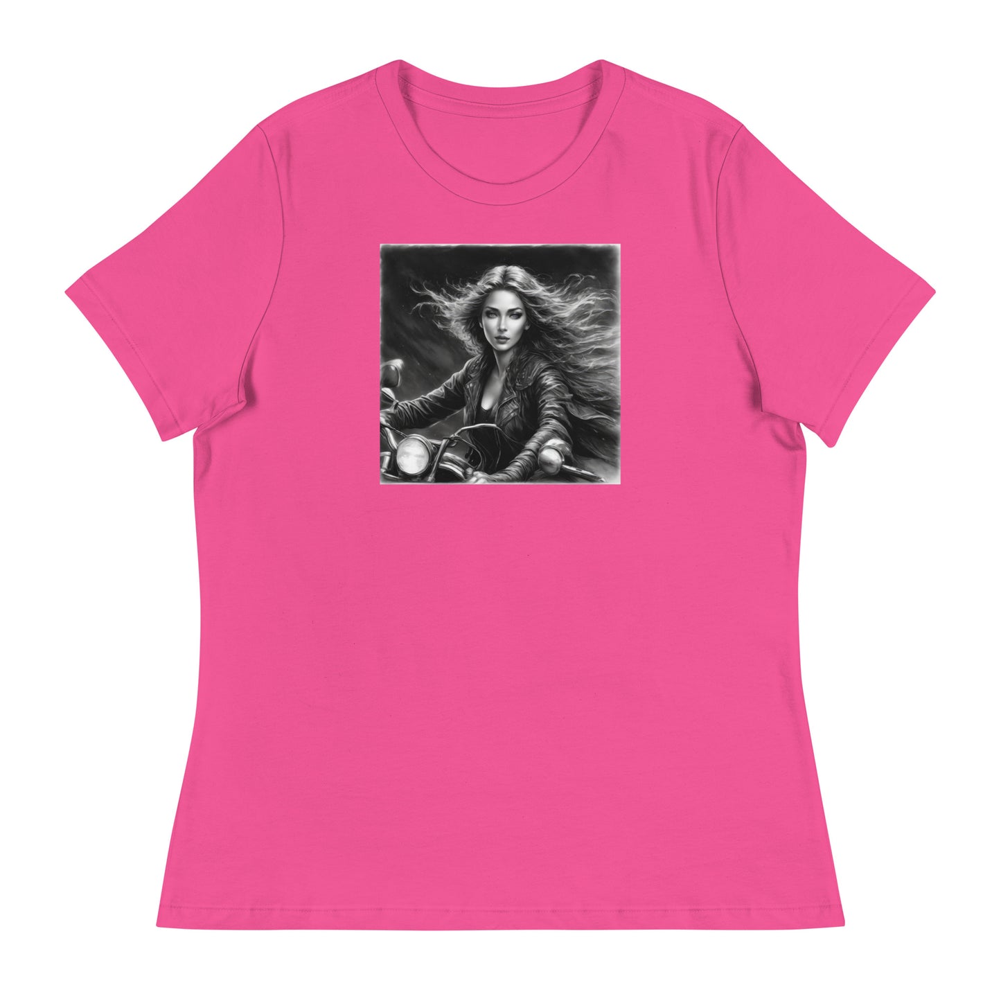 Woman Riding Motorcycle T-Shirt Berry