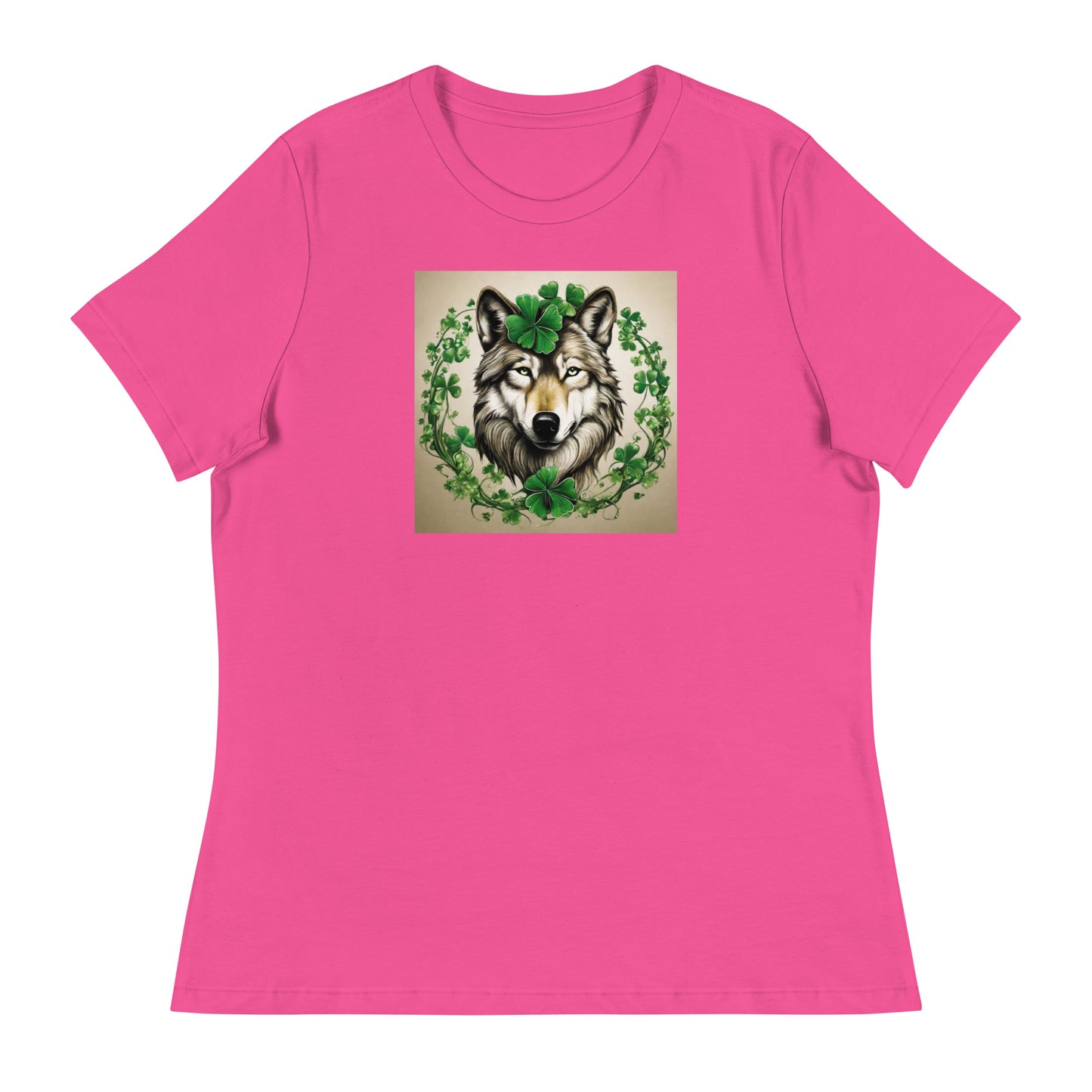 Wolf & Shamrocks Women's St Patrick's Day T-Shirt Berry