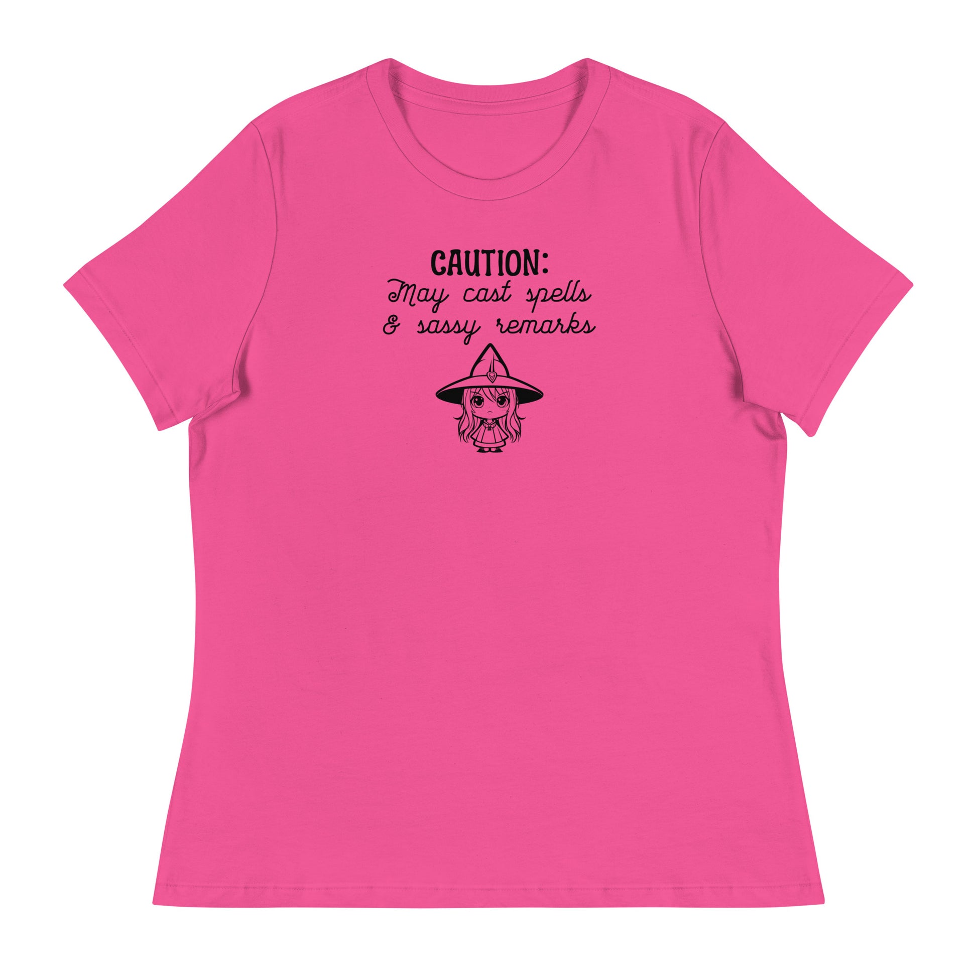 CAUTION: May Cast Spells & Sassy Remarks Women's Halloween T-Shirt Berry