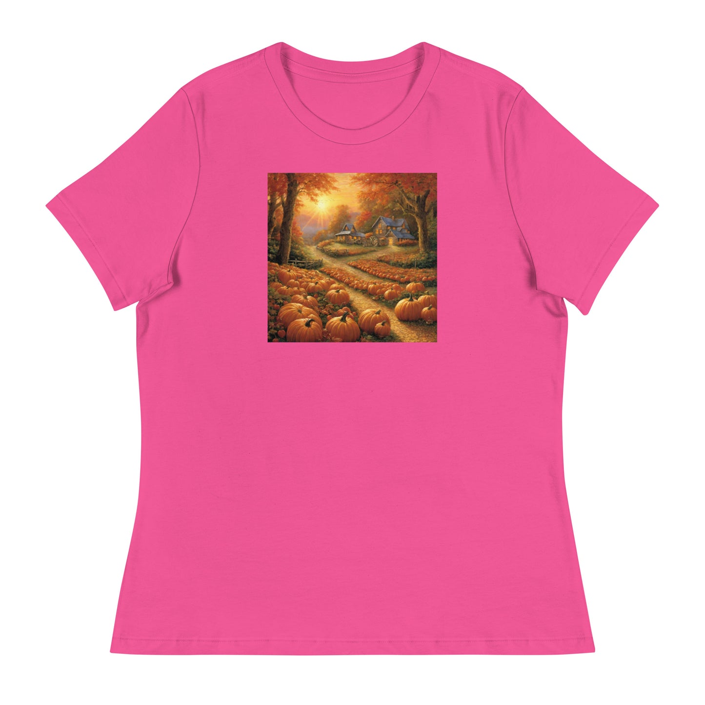 Fall Pumpkin Scene Women's Autumn T-Shirt Berry