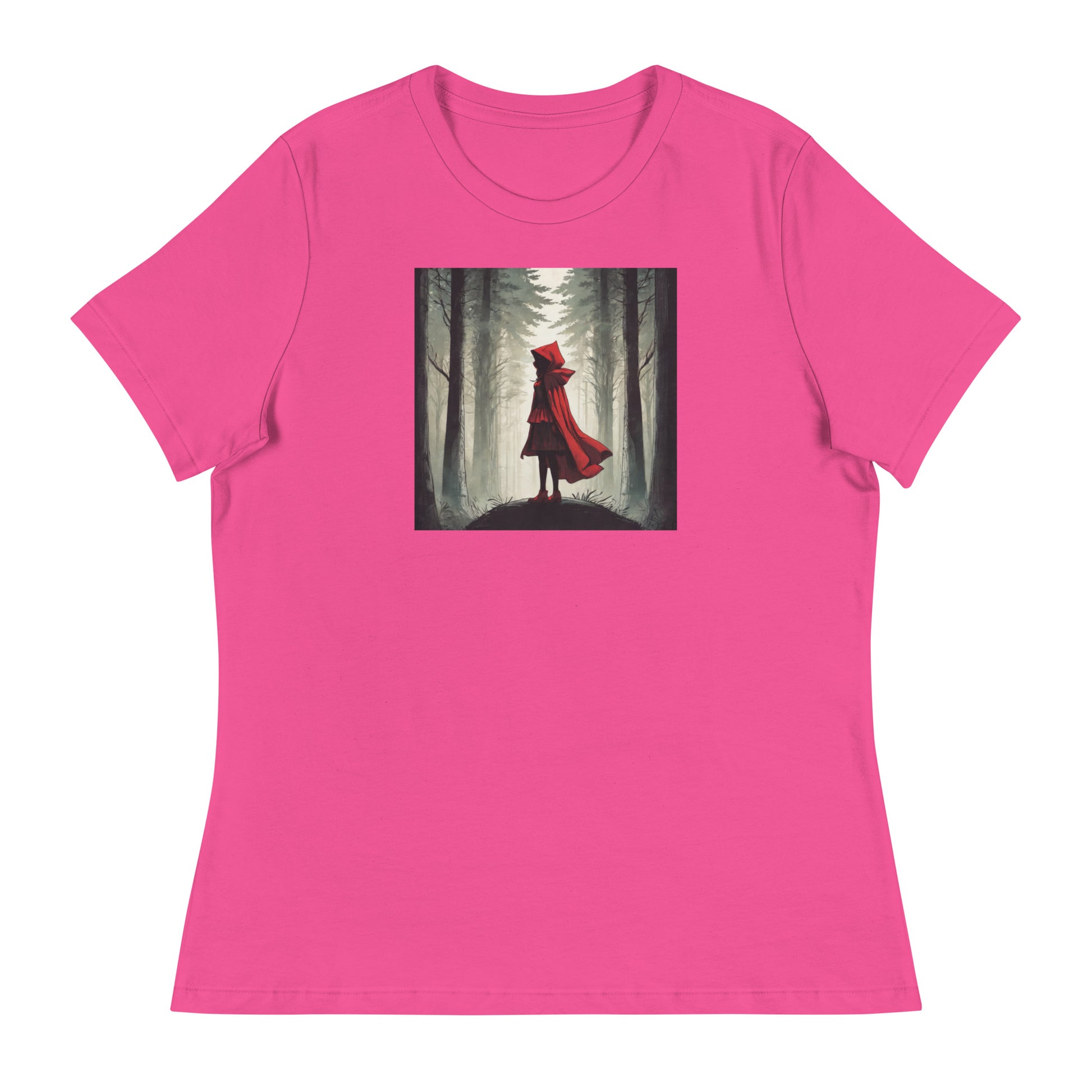 Bold Red Riding Hood in Forest Women's Fairy Tale T-Shirt Berry