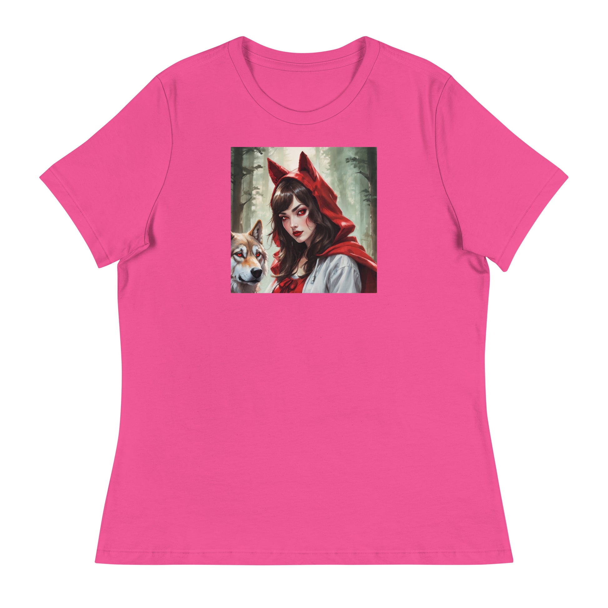 Red Riding Hood Colluding with the Wolf Women's Fairy Tale T-Shirt Berry