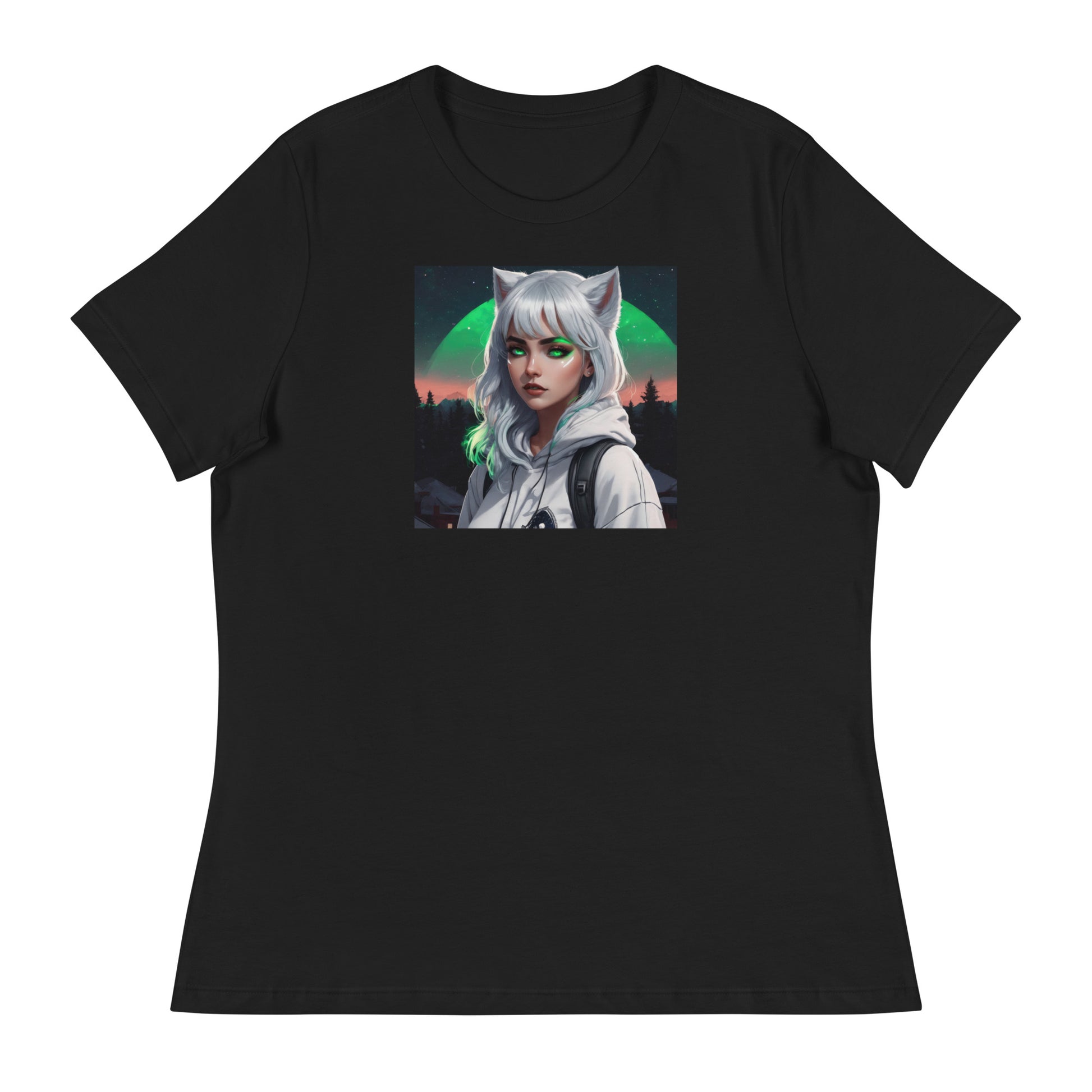 Cute Fox Girl Women's Graphic Tee Black