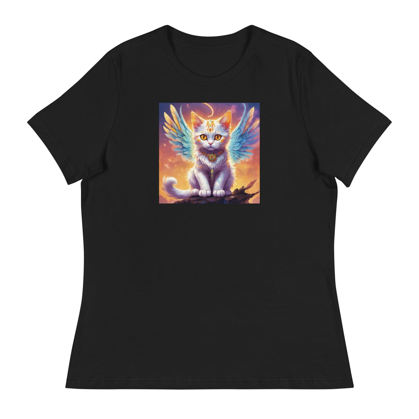 Cat with Wings Women's Graphic Tee Black