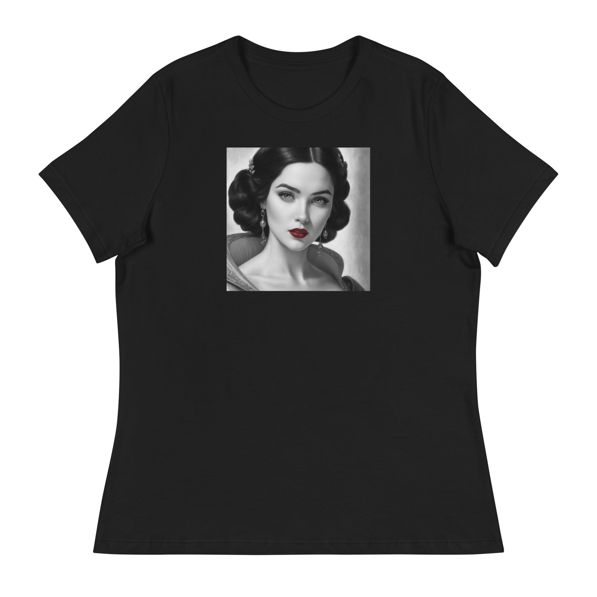 Snow White Portrait Women's Fairy Tale T-Shirt Black