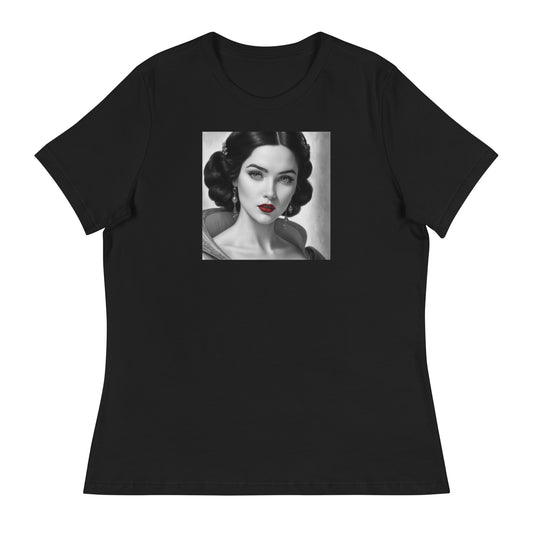 Snow White Portrait Women's Fairy Tale T-Shirt Black