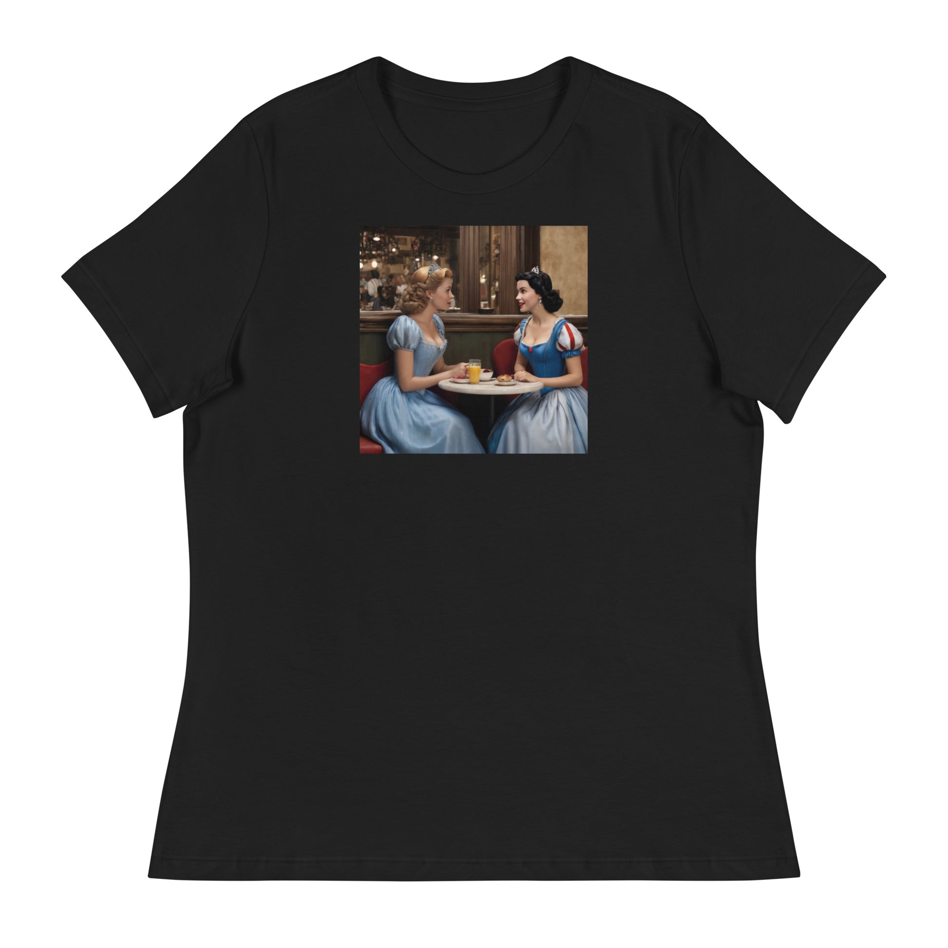 Cinderella and Snow White at a Cafe T-Shirt Black