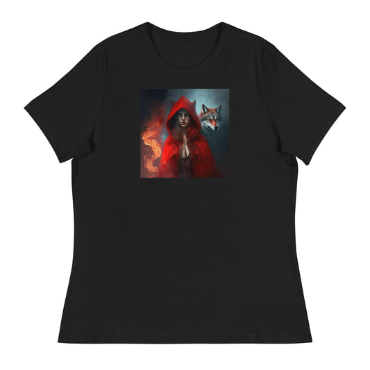 Fiery Red Riding Hood & Wolf Women's T-Shirt Black