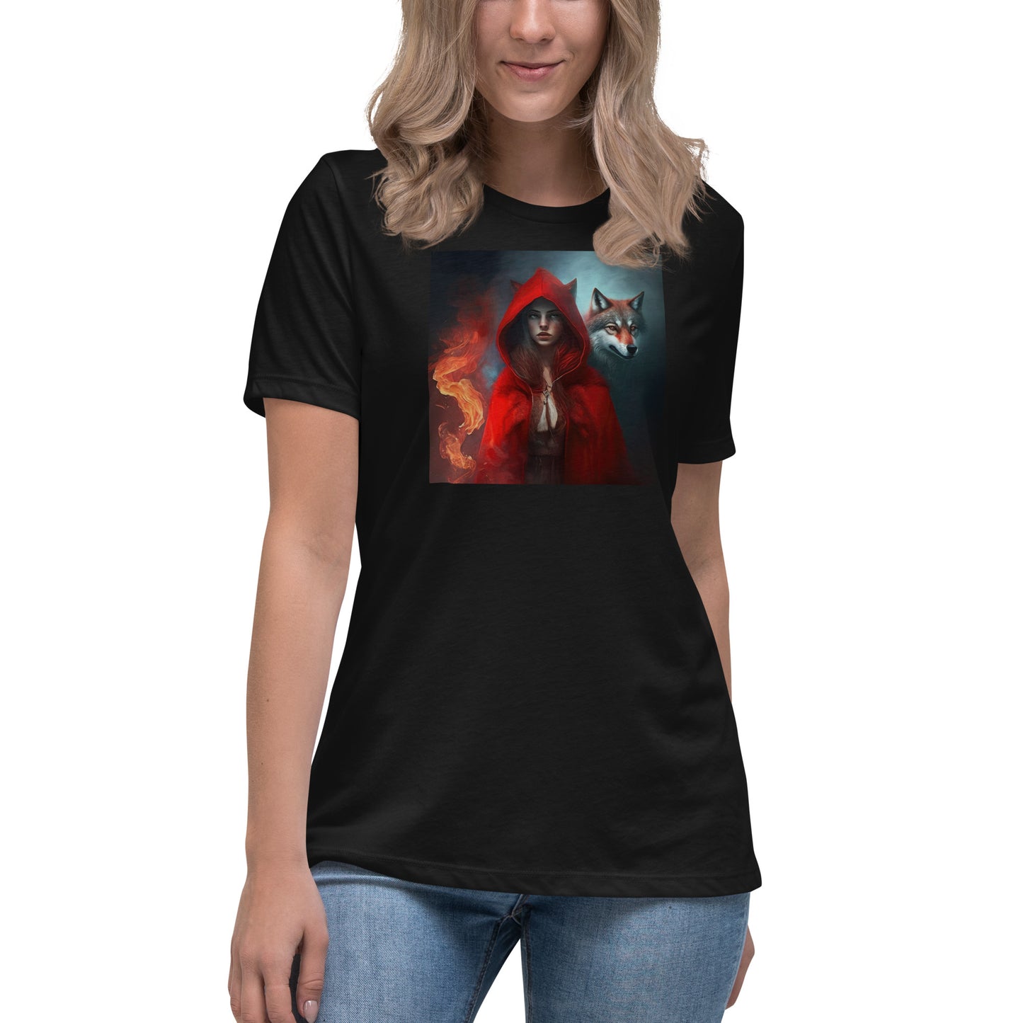 Fiery Red Riding Hood & Wolf Women's T-Shirt