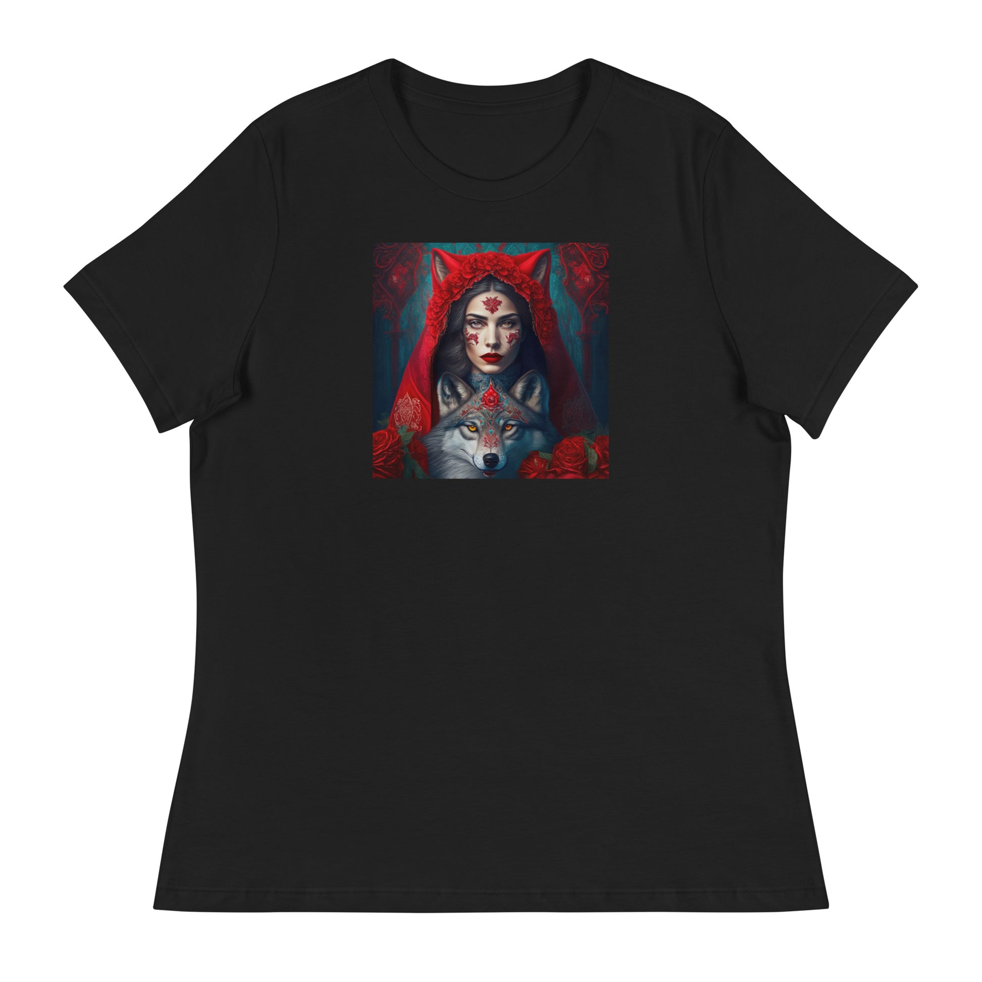 Red Riding Hood Unites with the Wolf Women's T-Shirt Black