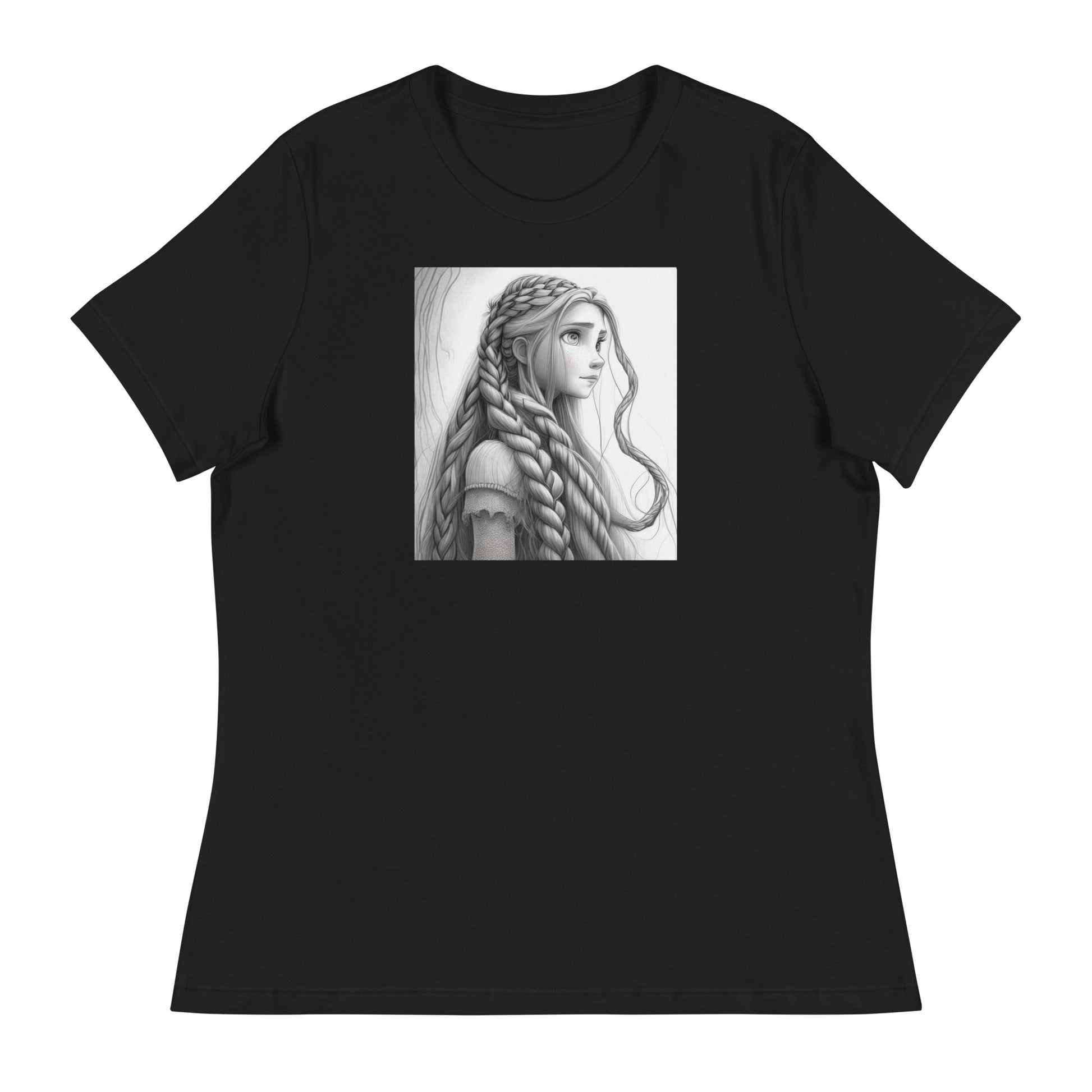 Rapunzel Sketch Women's Fairy Tale T-Shirt Black