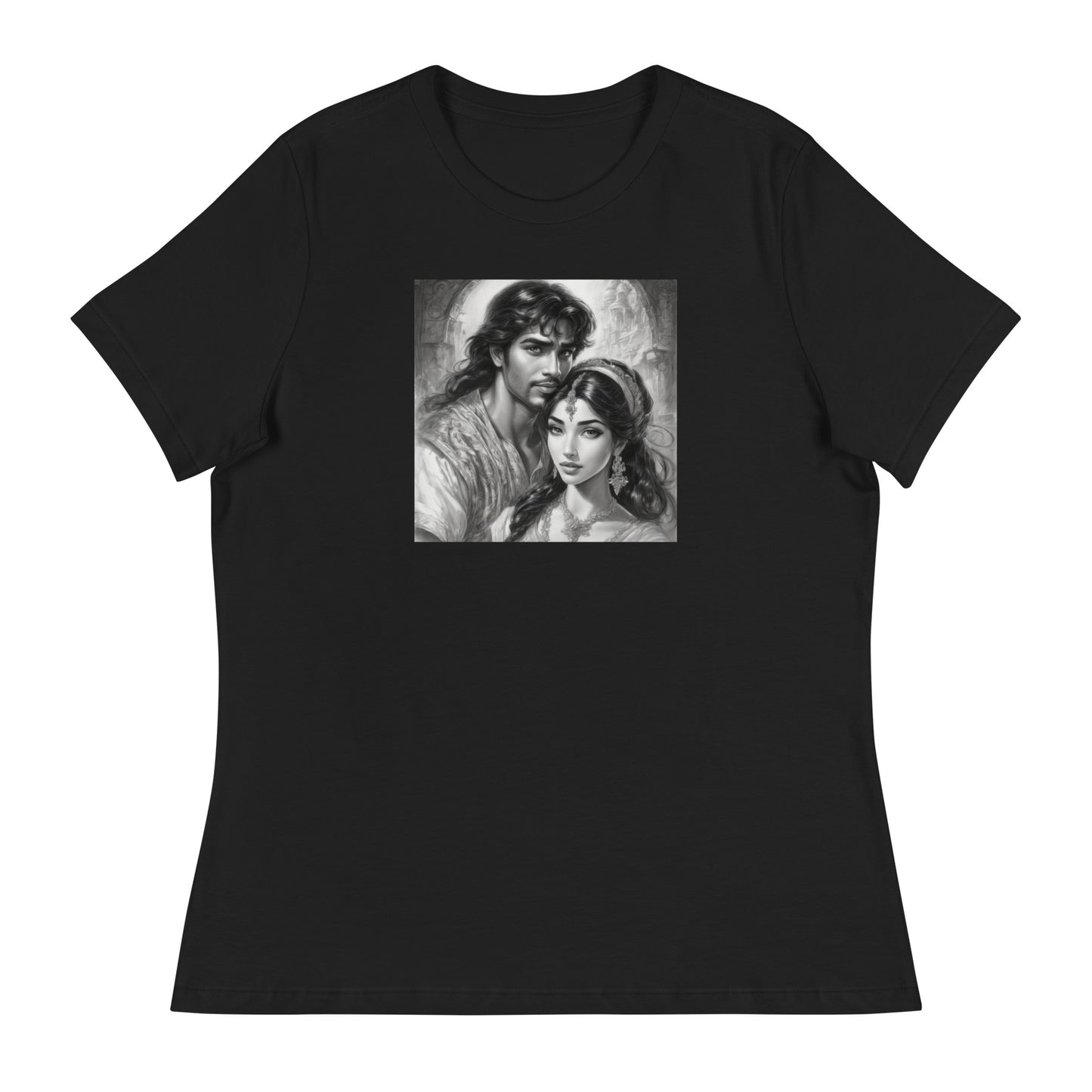 Jasmine & Aladdin Portrait Women's Fairy Tale T-Shirt Black