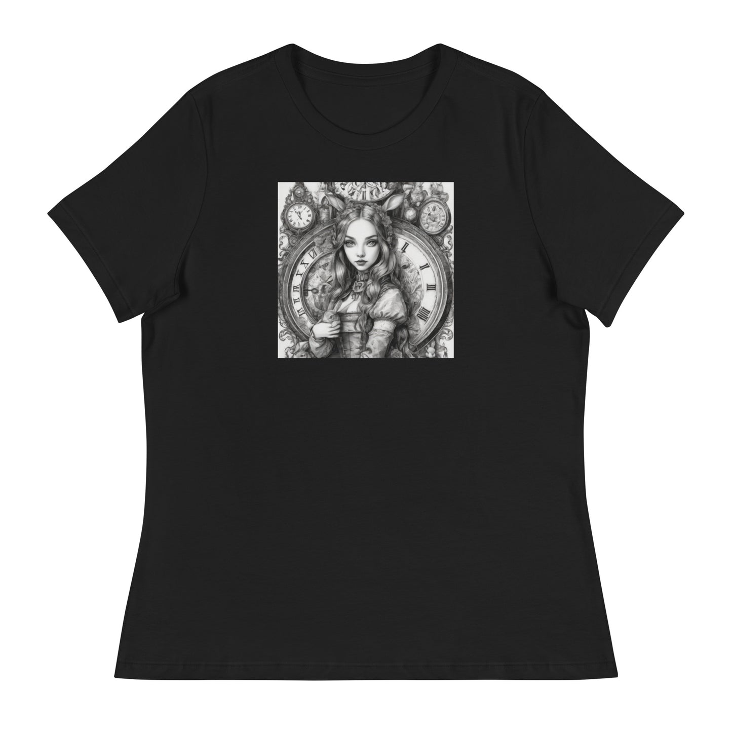 Alice in Wonderland Clockwork Women's T-Shirt Black