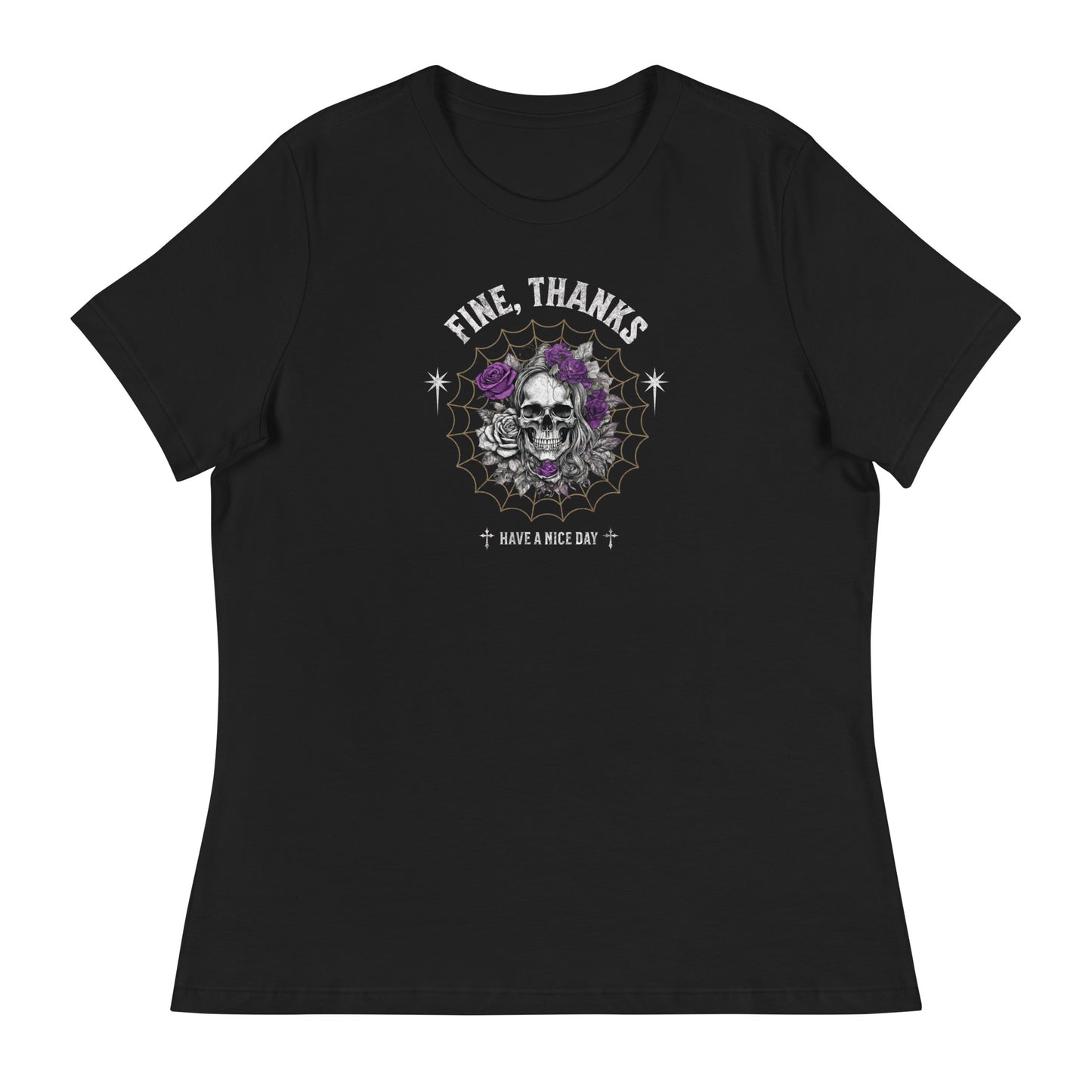 Fine Thanks Skull Women's Funny T-Shirt Black