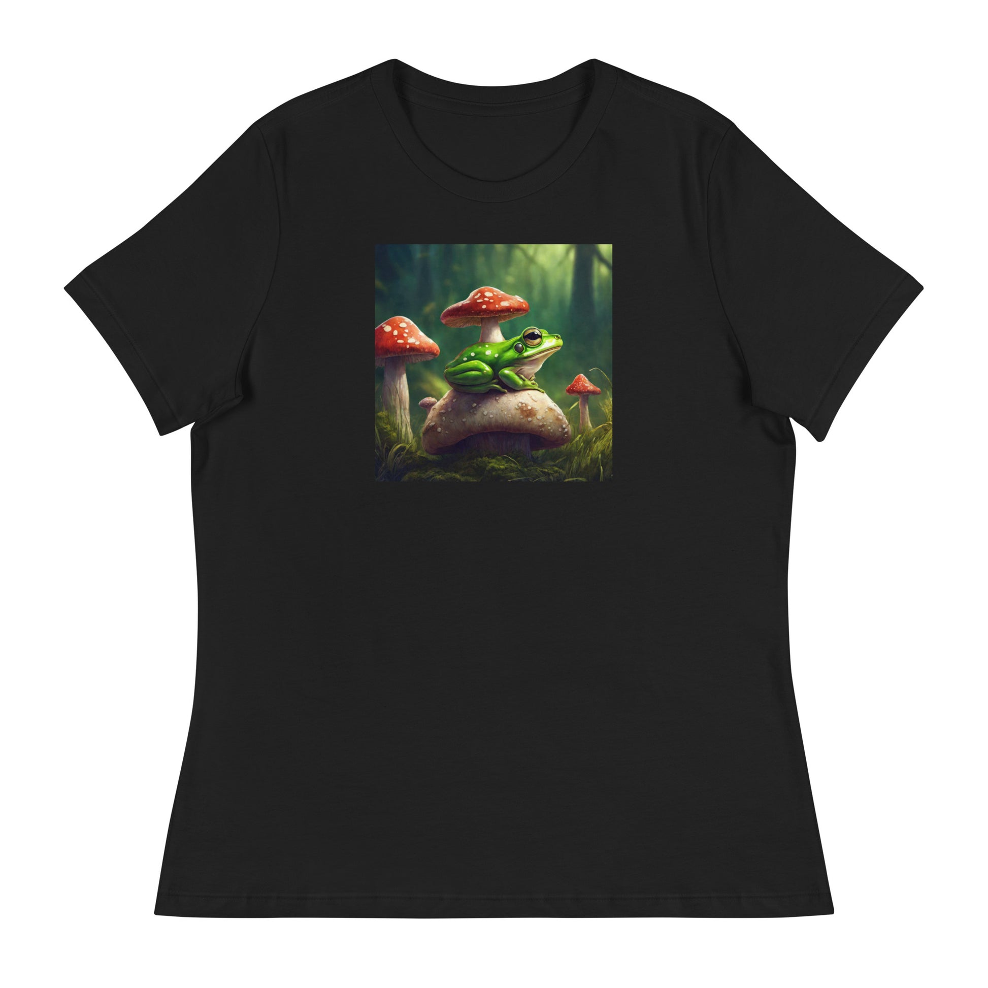 Frog & Mushrooms Women's Animal T-Shirt Black