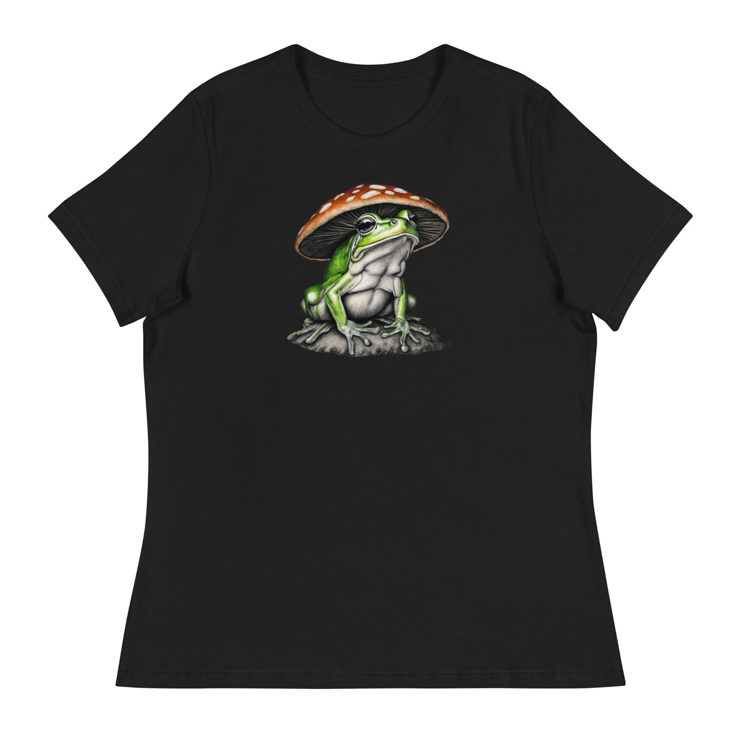 Frog in Shroom Cap Women's Graphic Tee Black