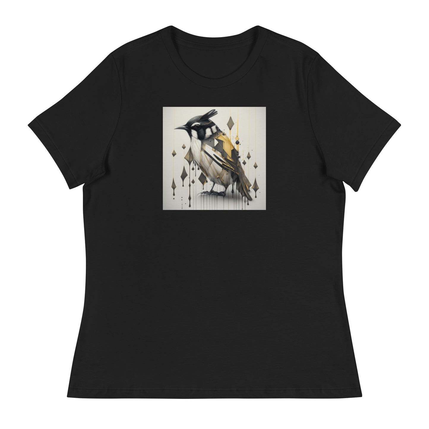 Geometric Chickadee Bird Women's Graphic Tee Black