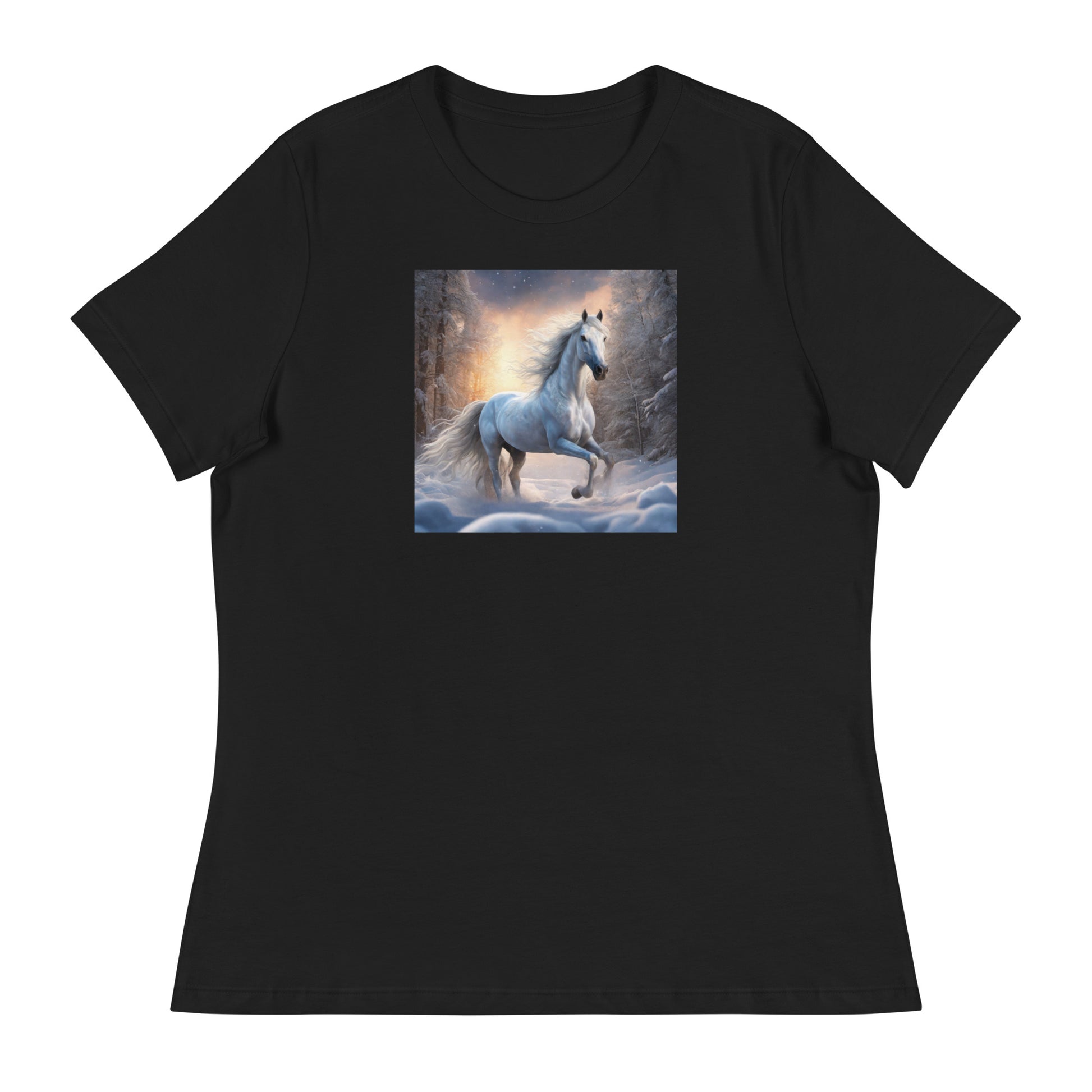 Beautiful White Winter Horse Women's Animal Lover T-Shirt Black