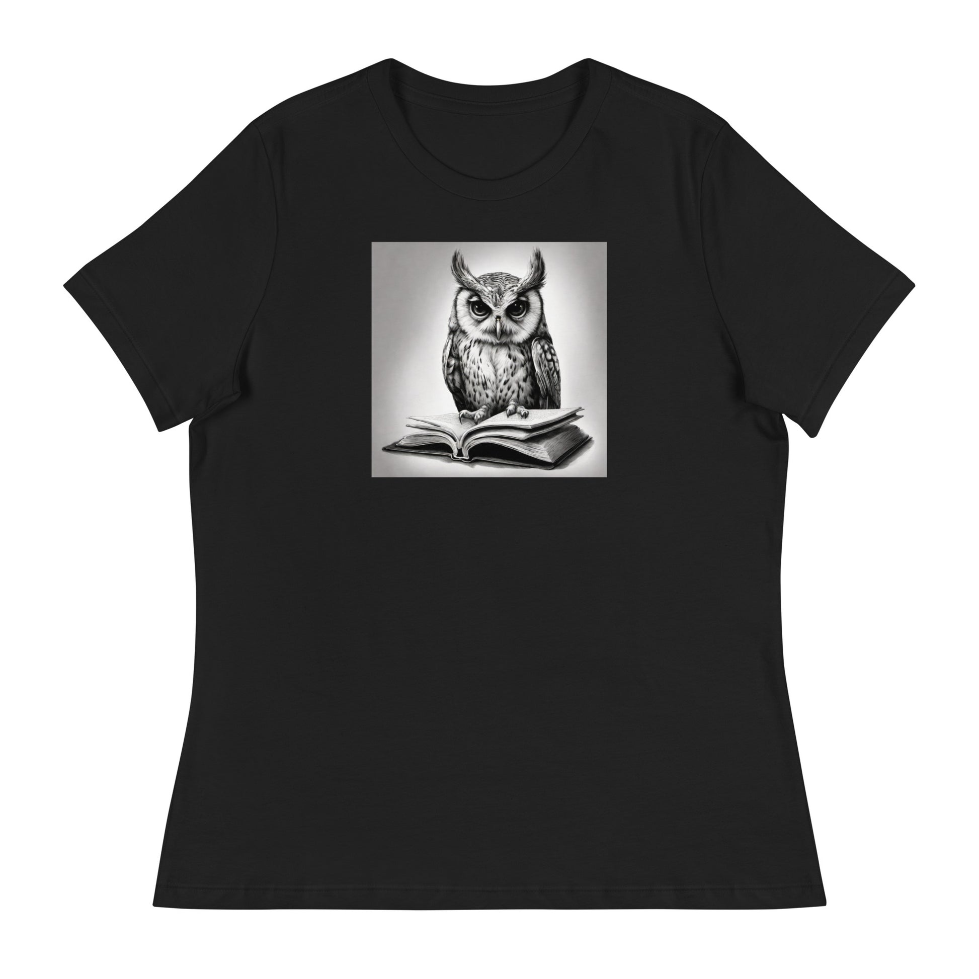 Booksmart Owl Women's Book Lover T-Shirt Black