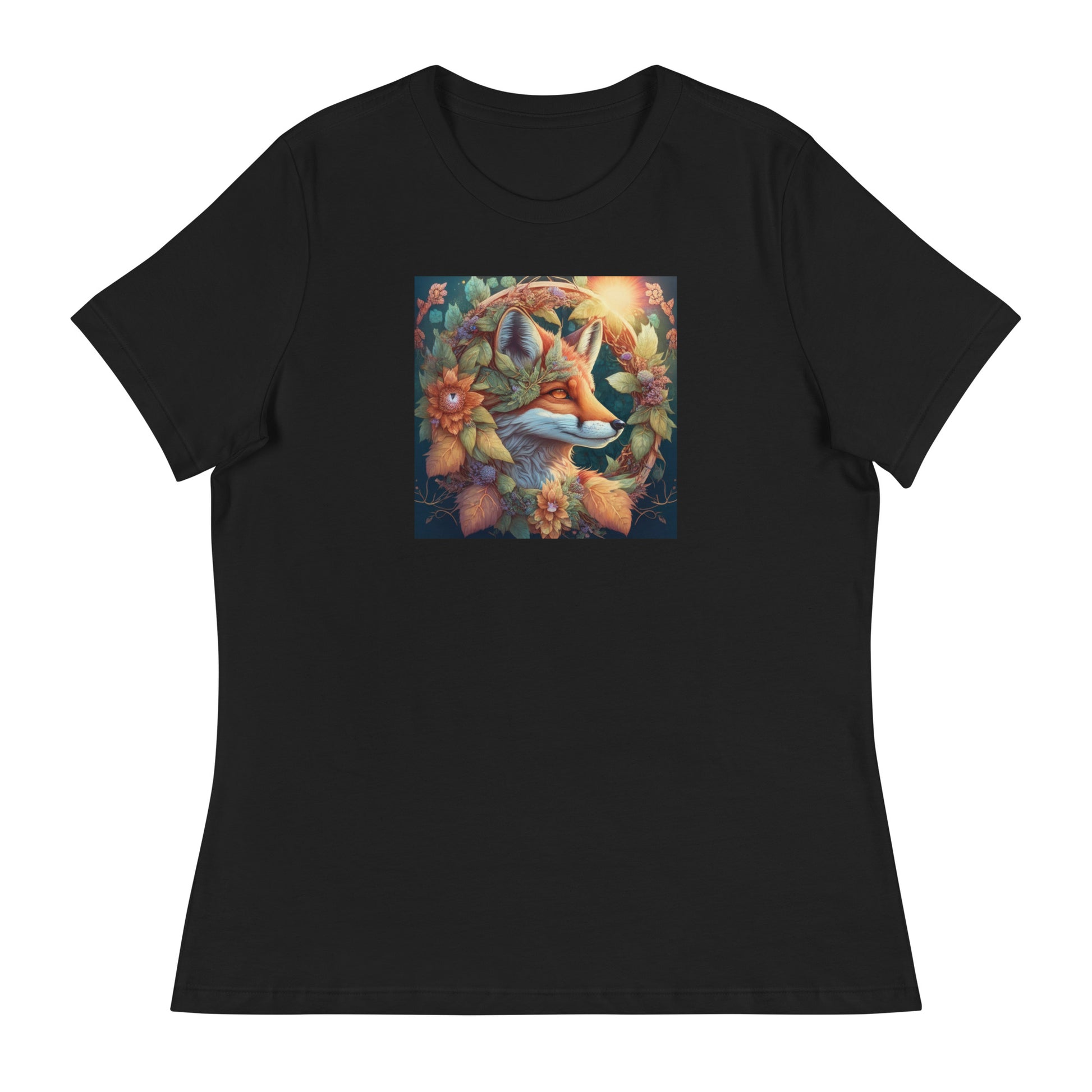 Red Fox Wreath Women's Animal Lover T-Shirt Black