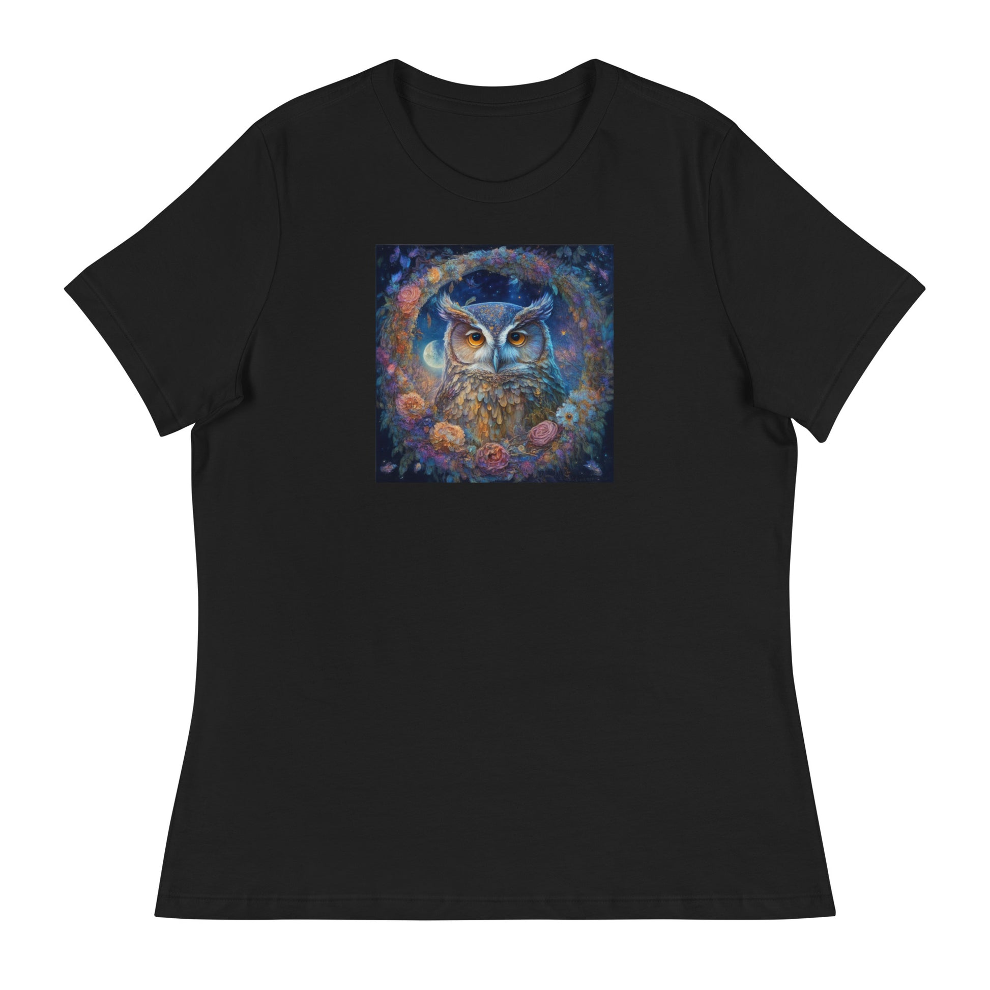 Owl Wreath Women's Animal Lover T-Shirt Black