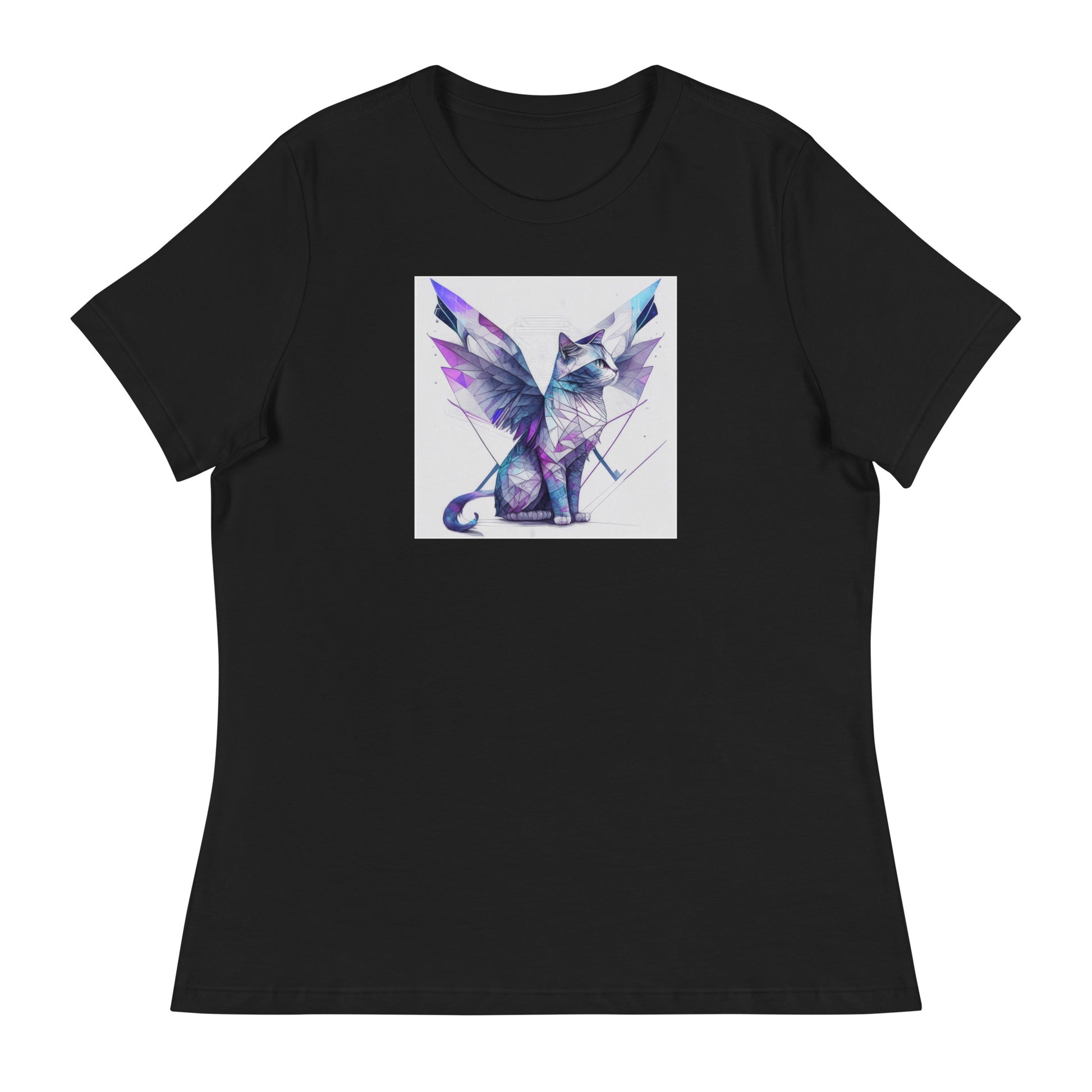 Geometric Cat with Wings Women's Cat Lover T-Shirt Black