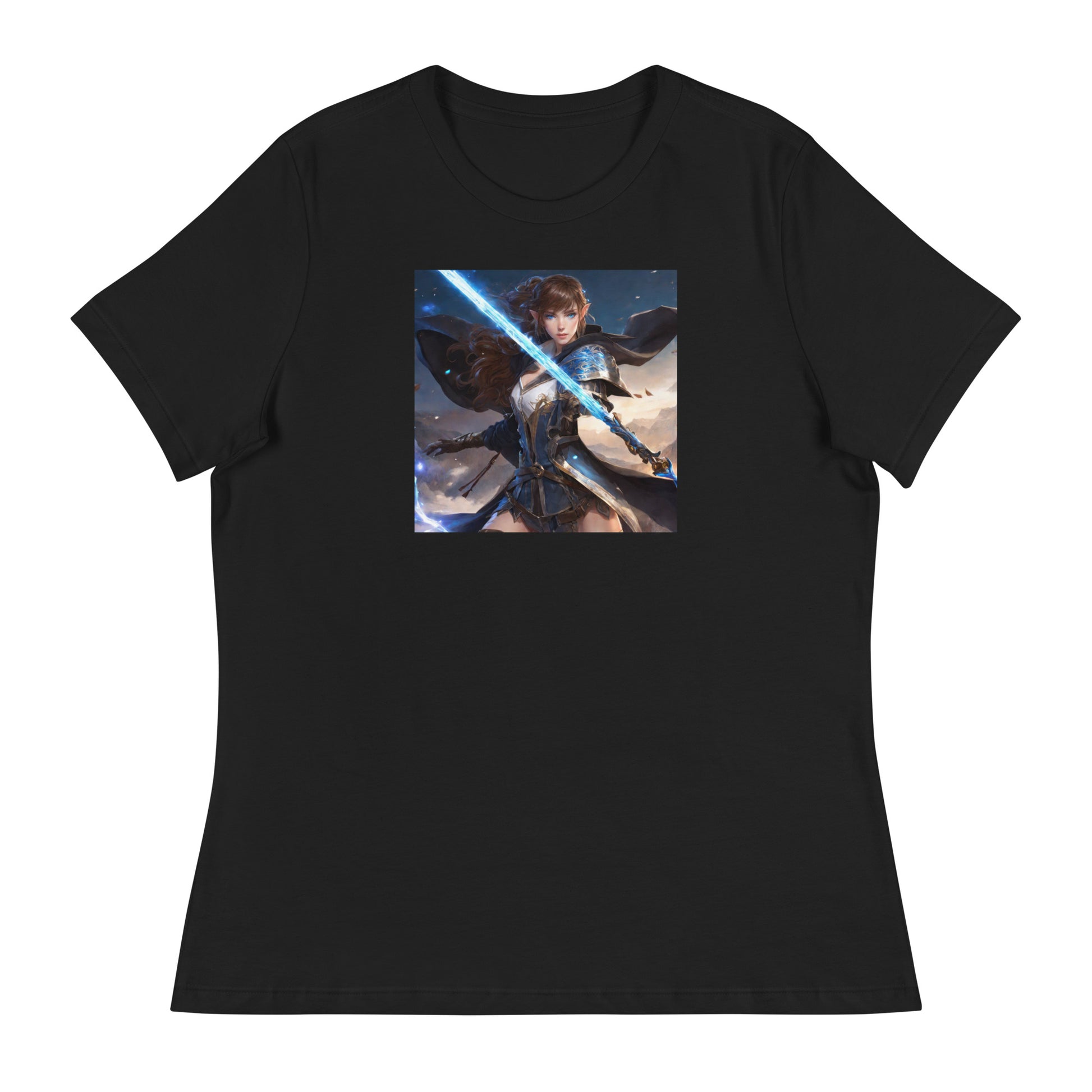 Elven Defender Women's Fantasy Anime T-Shirt Black