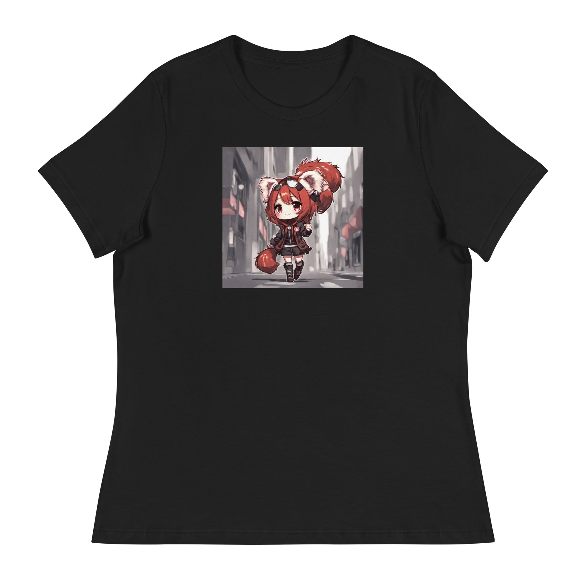 Red Panda Girl Women's Anime T-Shirt Black