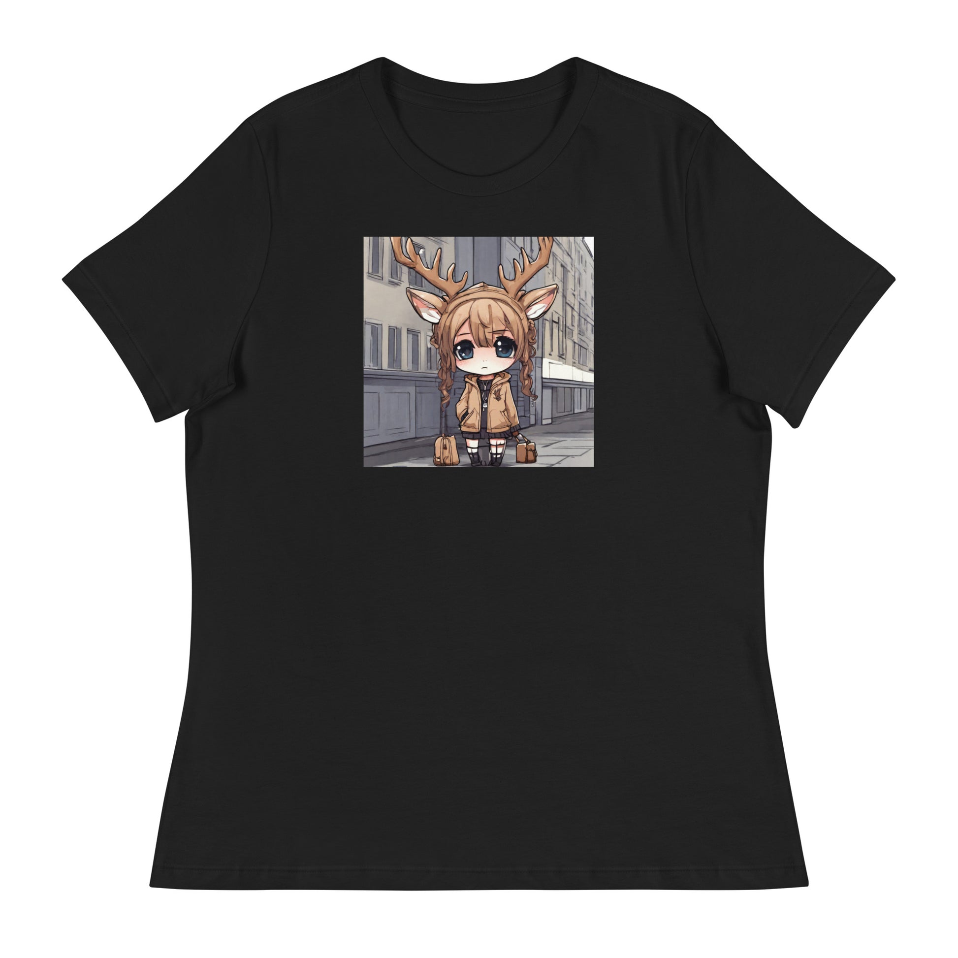 Spirit of the Deer Women's Anime T-Shirt Black