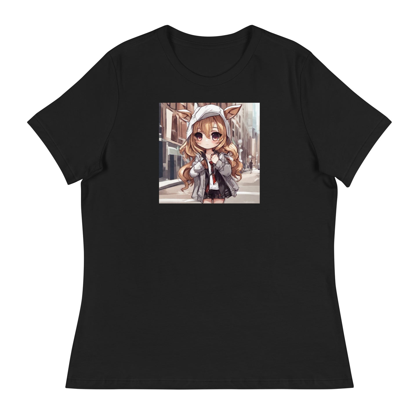 Deer Girl Women's Anime T-Shirt Black