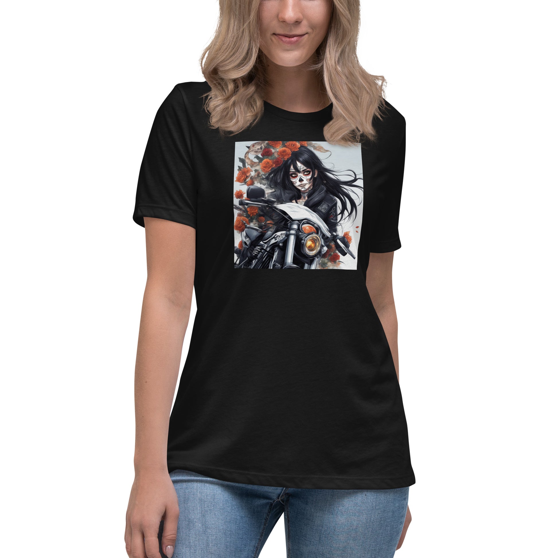 Day of the Dead Biker Close Up Women's Anime T-Shirt