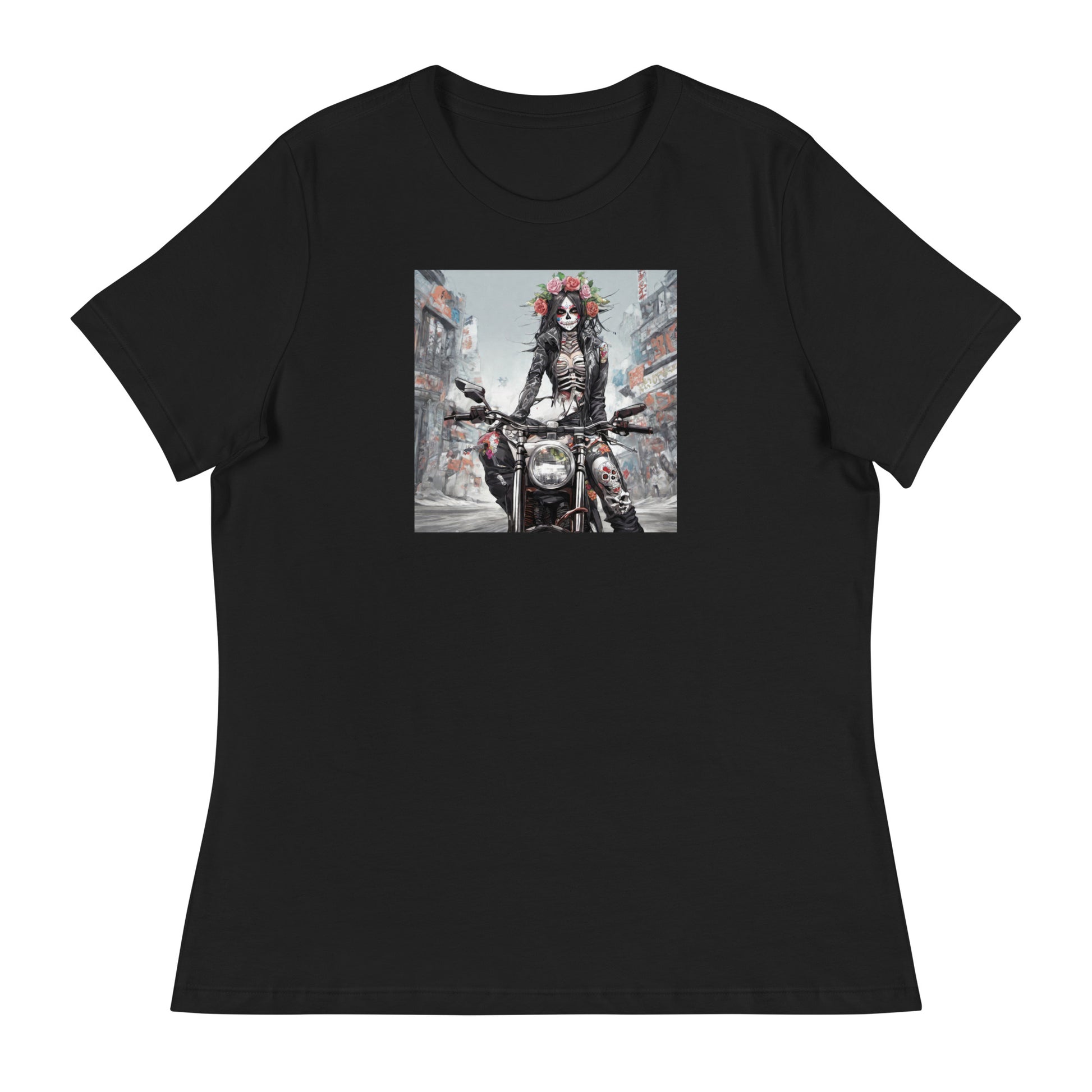 Day of the Dead Biker Women's Anime T-Shirt Black