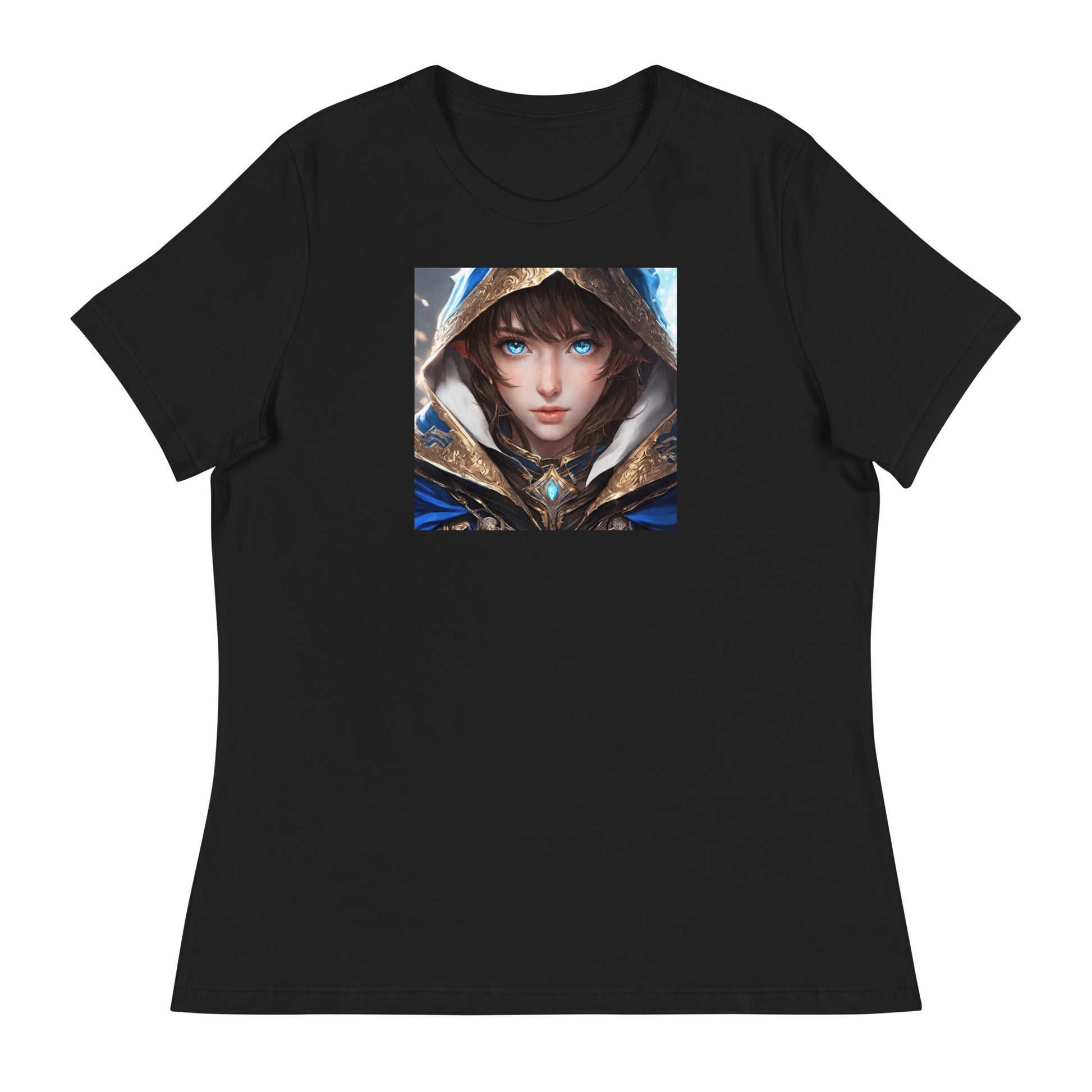 Blue-Eyed Elven Warrior Women's Anime T-Shirt Black